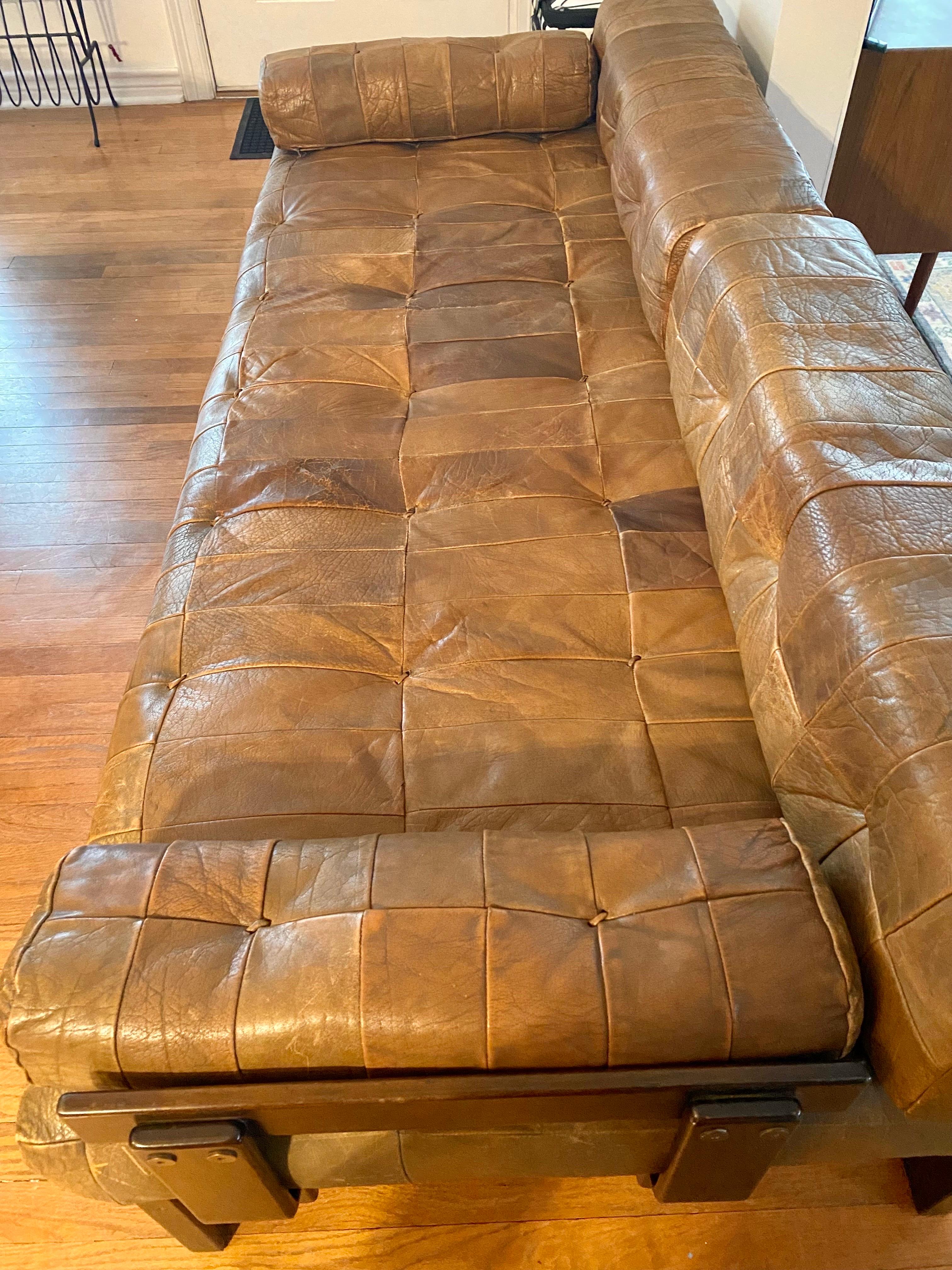 Swedish Vintage Leather Patchwork Sofa Daybed, Circa 1970s