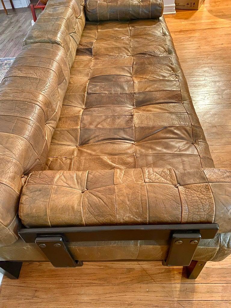 Vintage Leather Patchwork Sofa Daybed, Circa 1970s For Sale 3