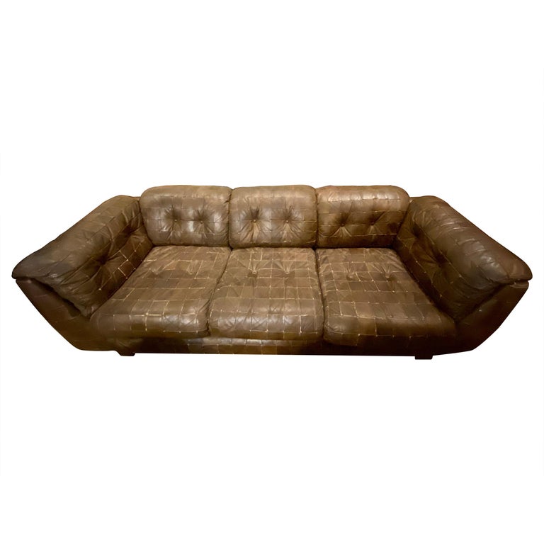 Vintage Leather Patchwork Sofa For Sale at 1stDibs