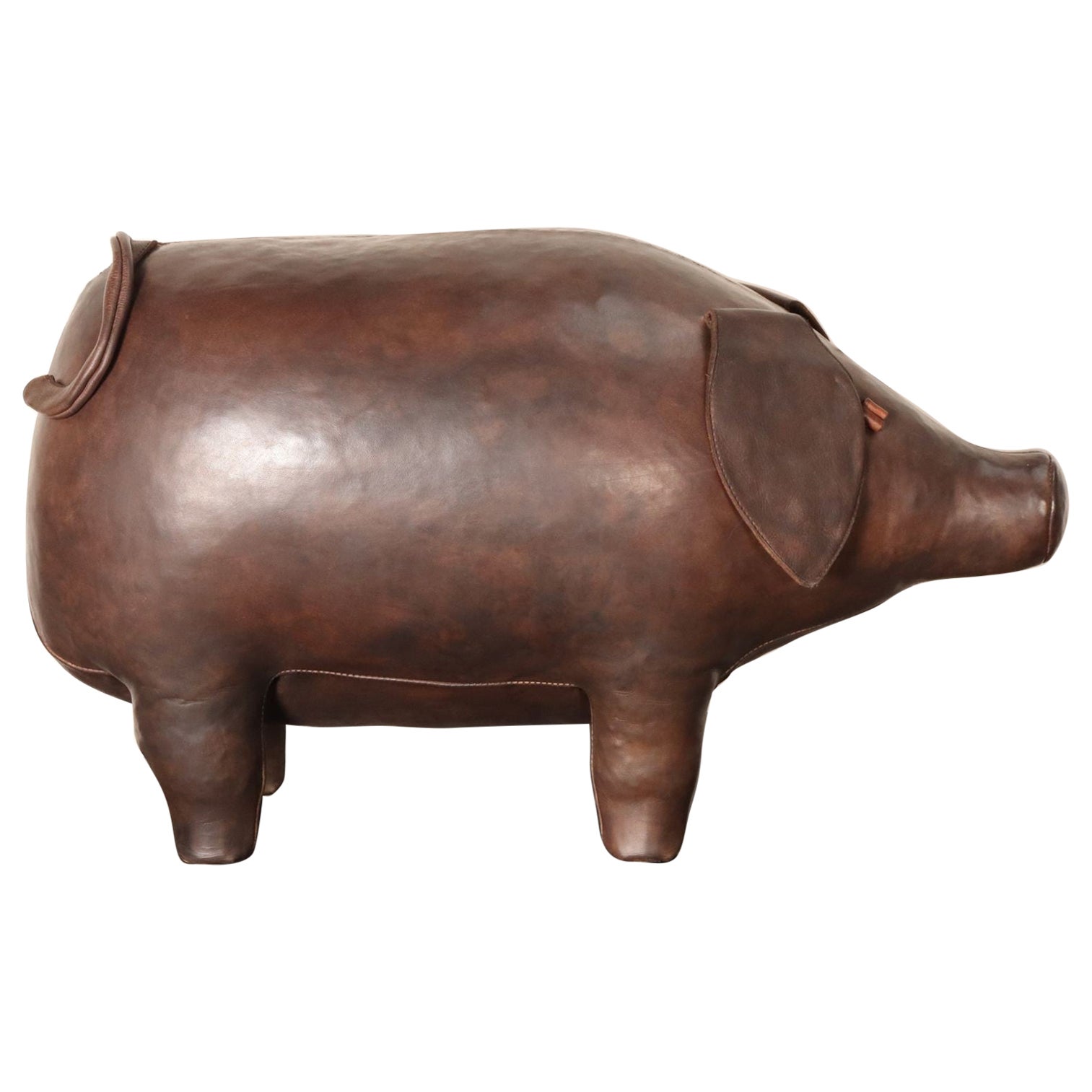 Vintage Leather Pig Footstool by Dimitri Omersa for Abercrombie and Fitch