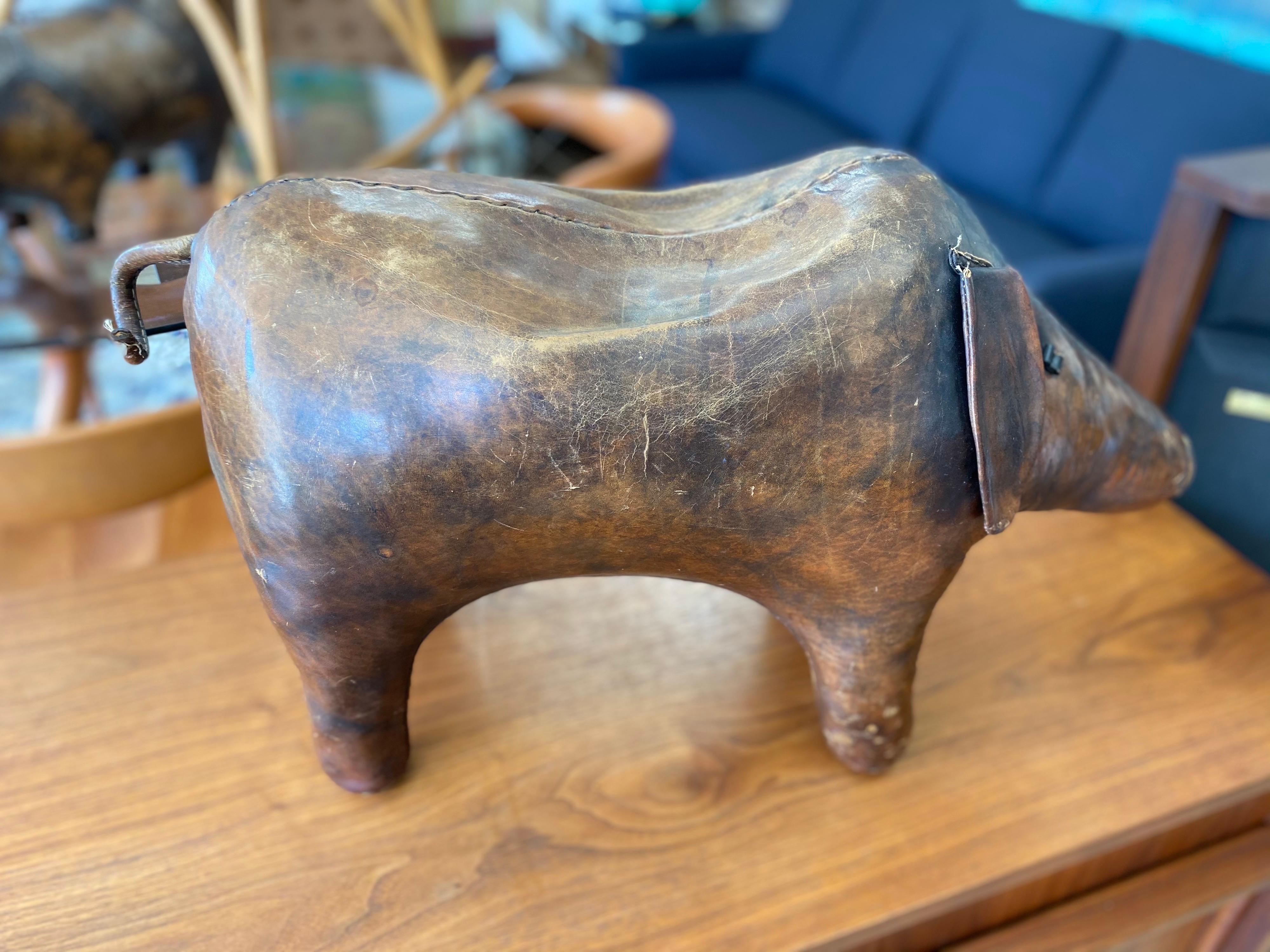 English Vintage Leather Pig Footstool by Dimitri Omersa