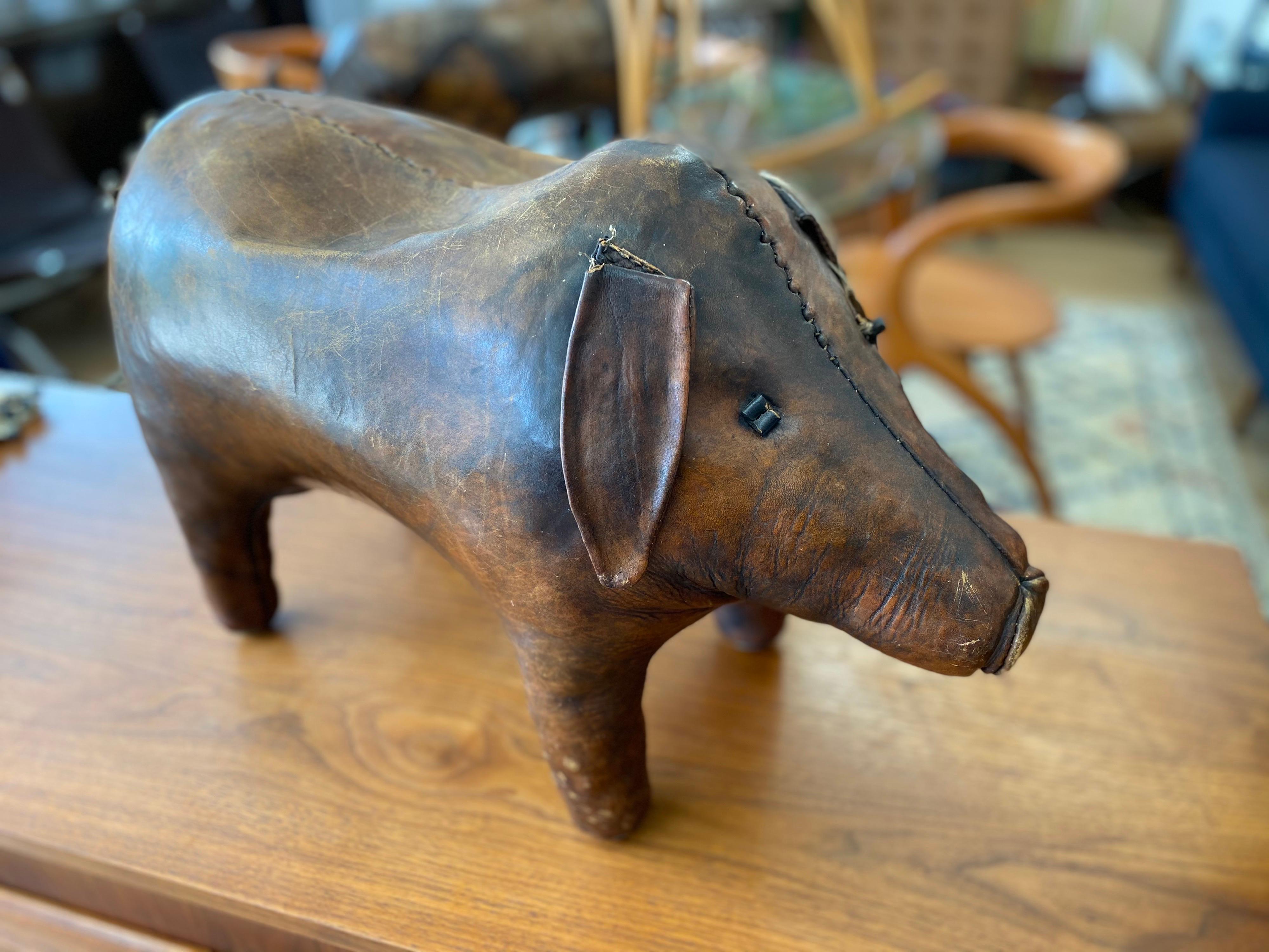 Vintage Leather Pig Footstool by Dimitri Omersa In Good Condition In San Antonio, TX