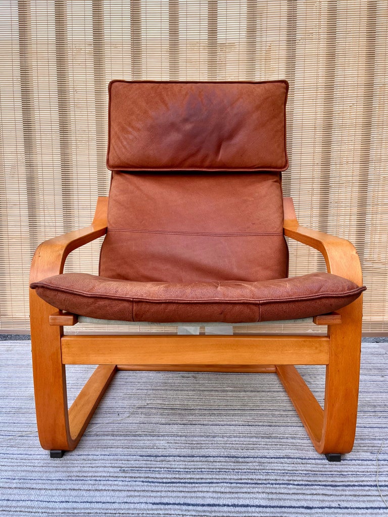 Chaise longue Poäng en cuir vintage par Noboru Nakamura pour Ikea En vente  sur 1stDibs