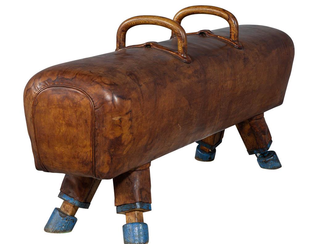 Original leather pommel horse, polished to bring out the original patina.

Price includes complimentary curb side delivery to the continental USA.