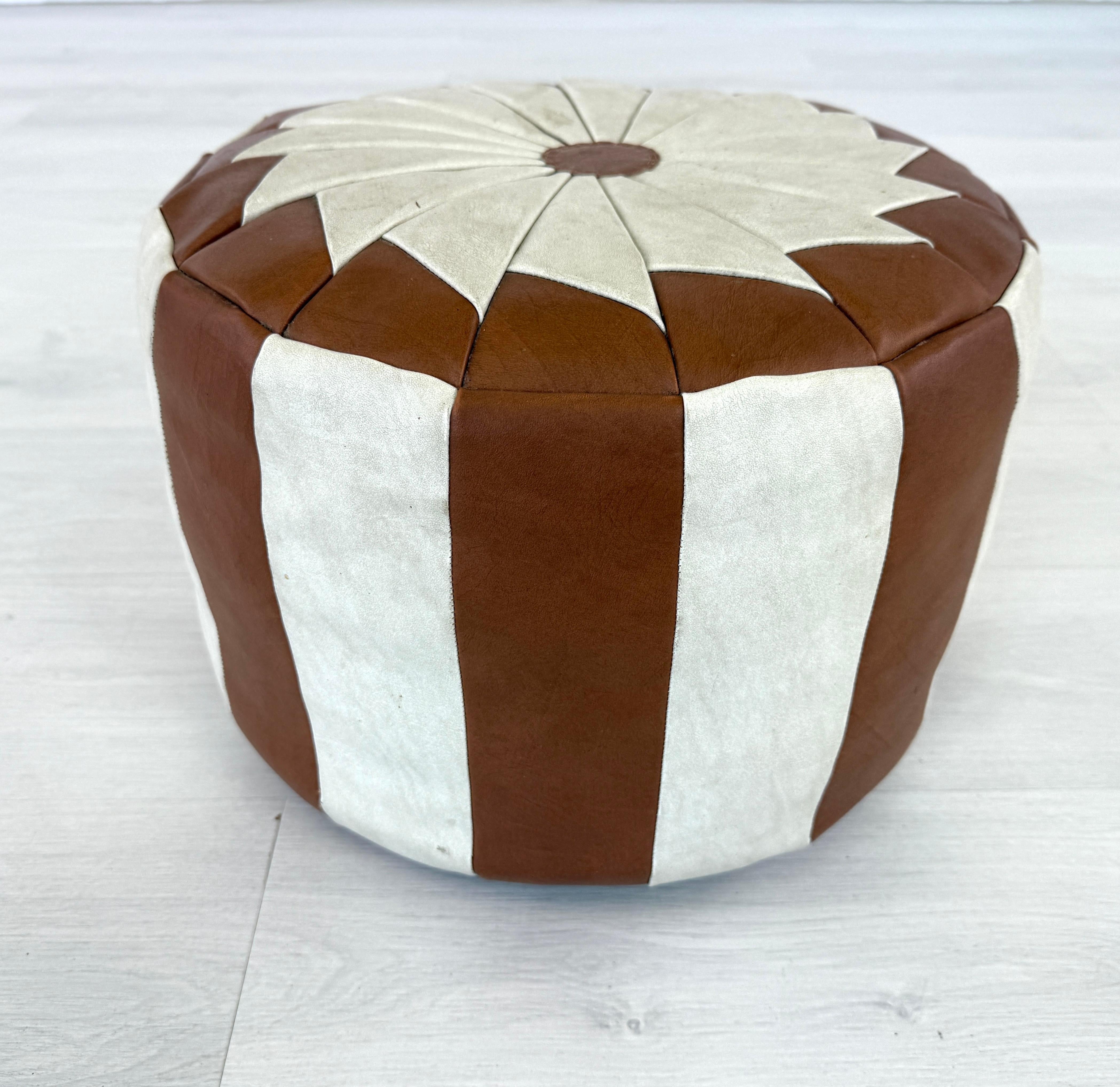Mid-Century Modern Vintage Leather Pouf For Sale
