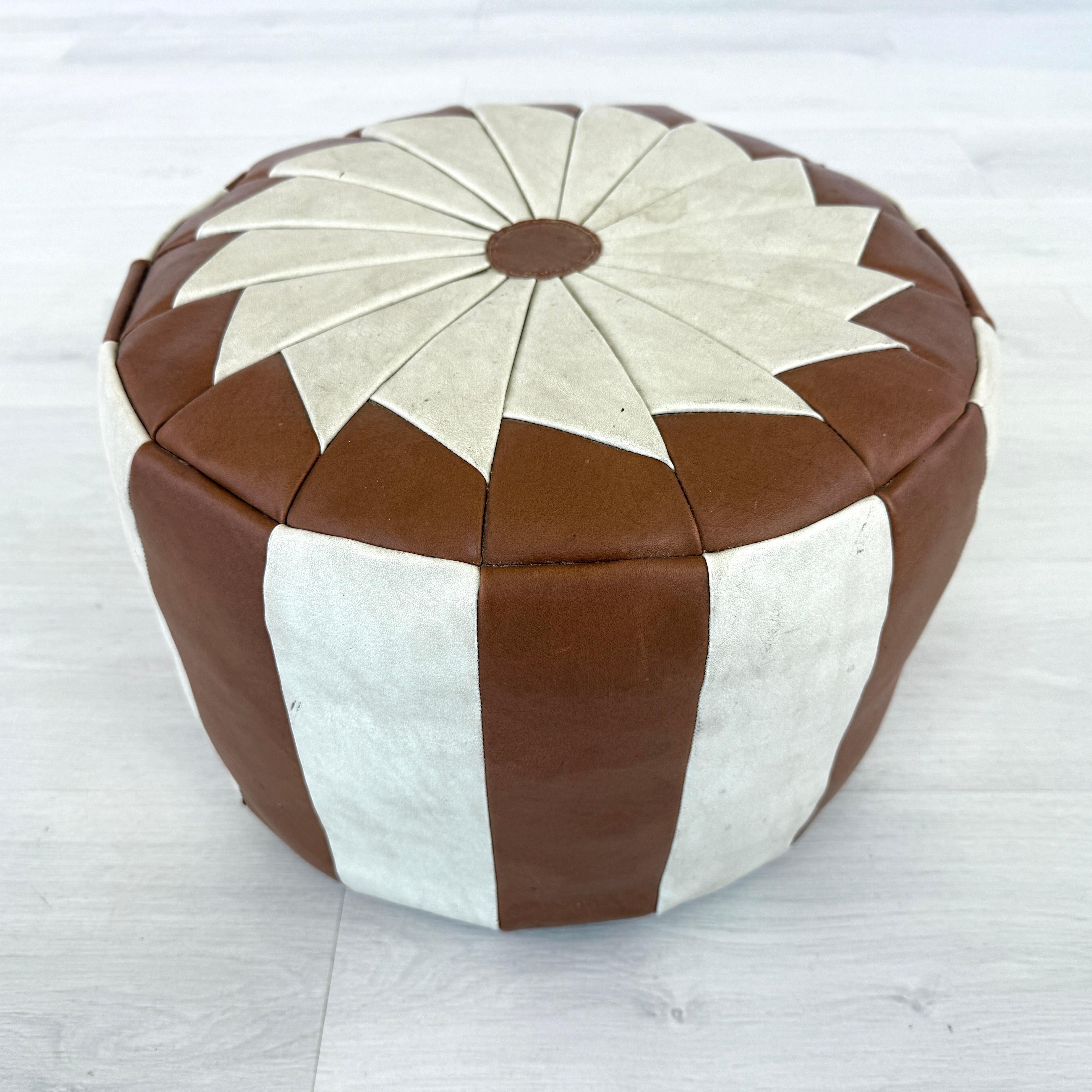 Moroccan Vintage Leather Pouf For Sale