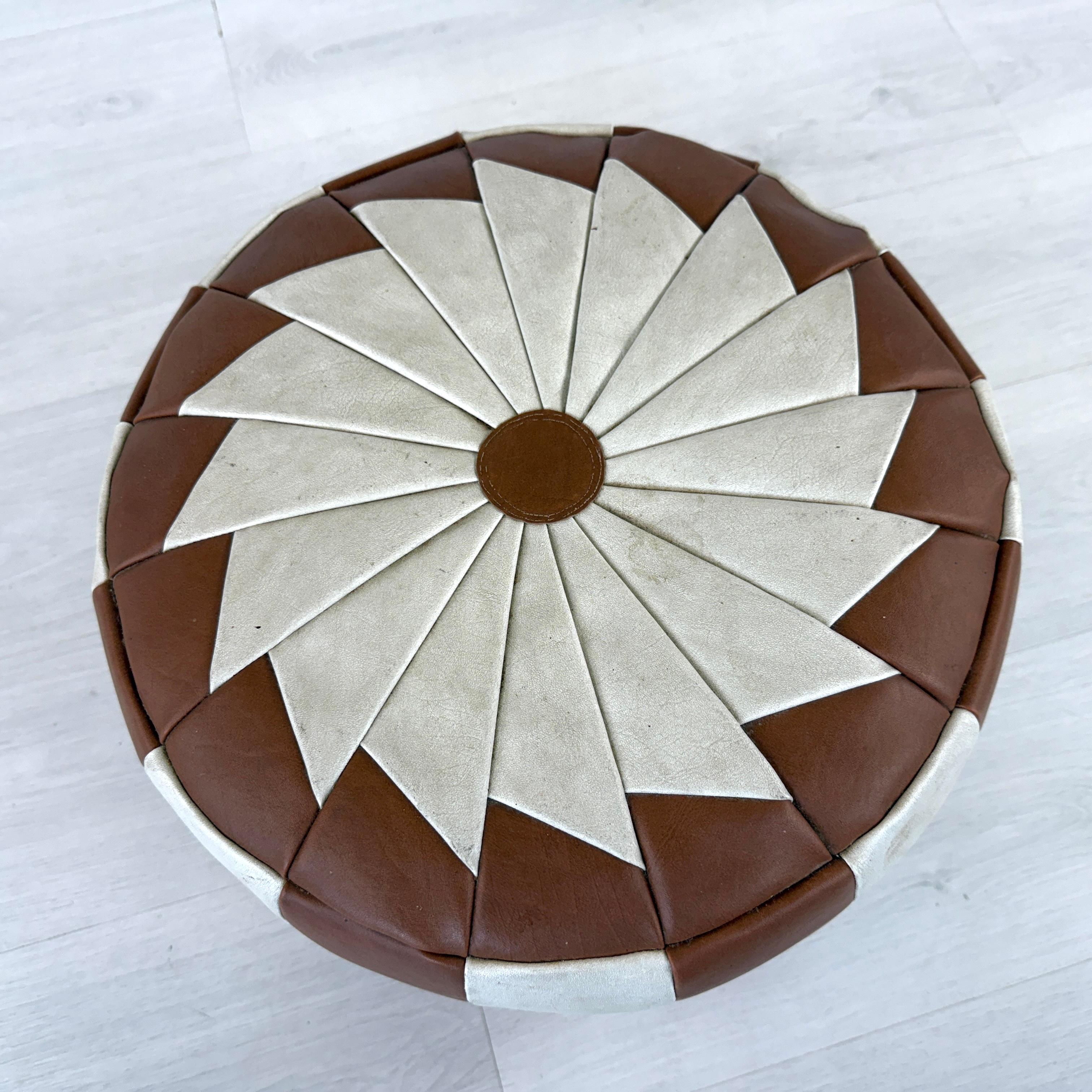 Vintage Leather Pouf For Sale 1