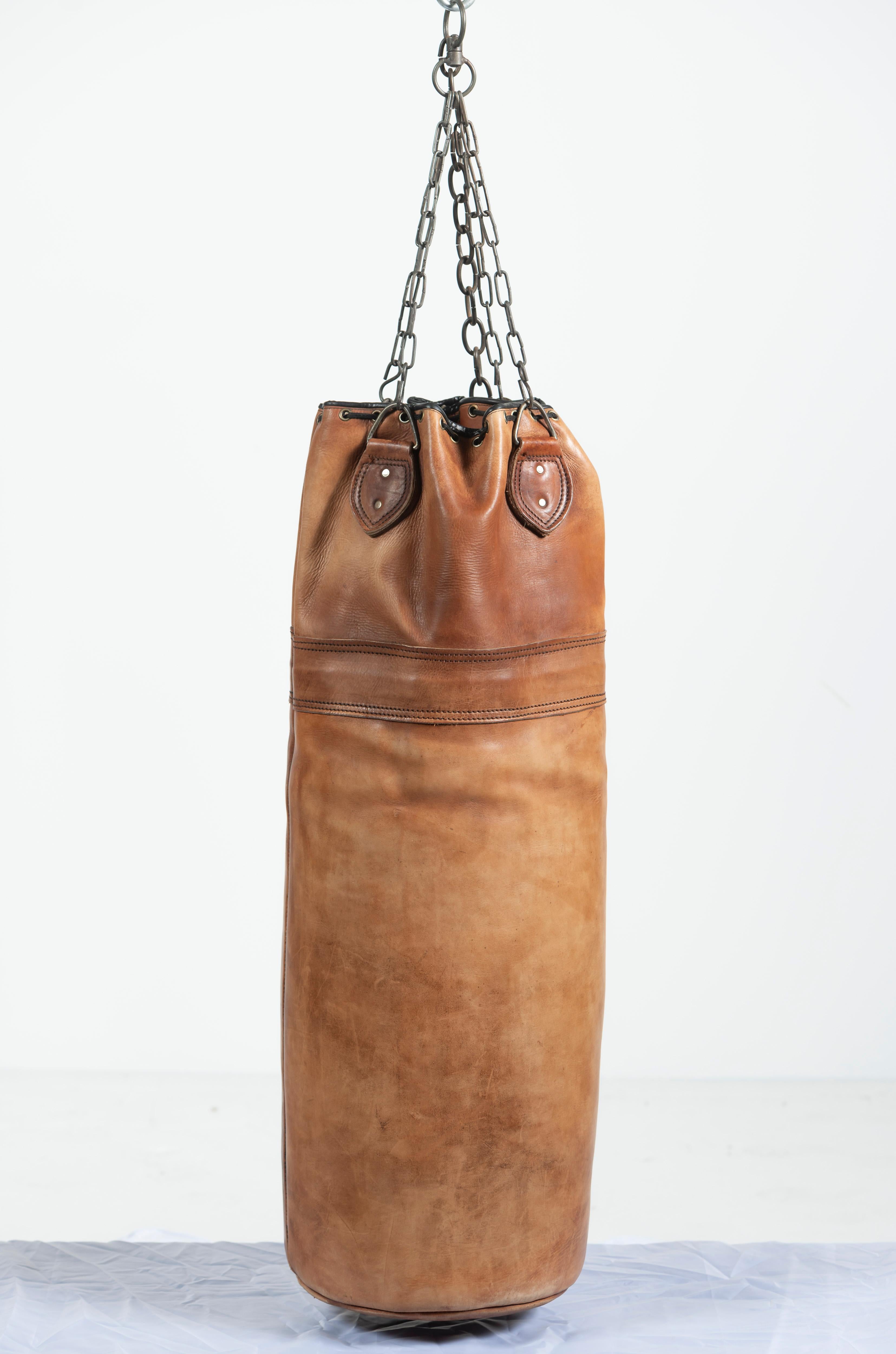 American Vintage Leather Punching Bag, Heavy For Sale
