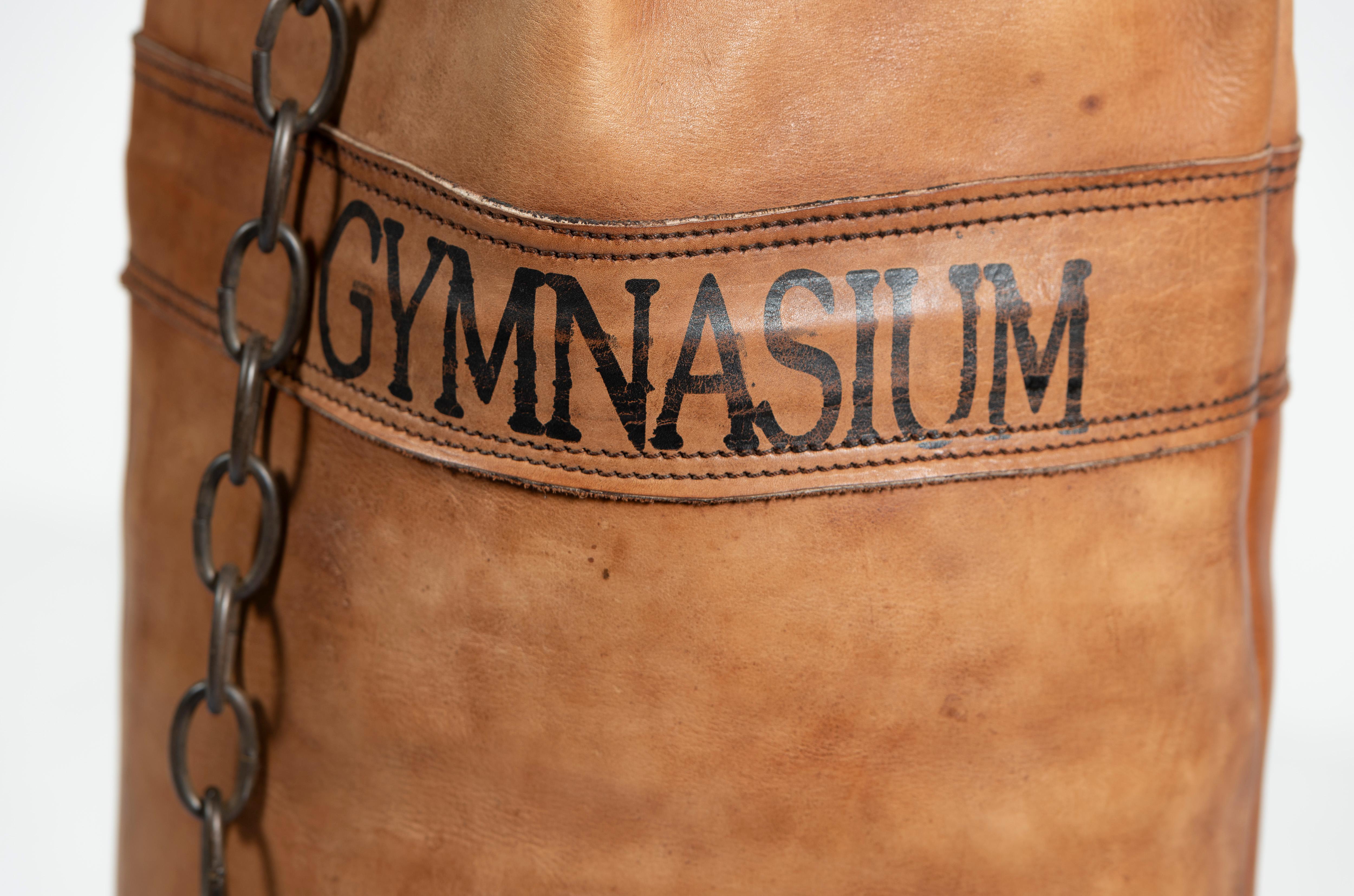 Vintage Leather Punching Bag, Heavy In Good Condition For Sale In San Francisco, CA