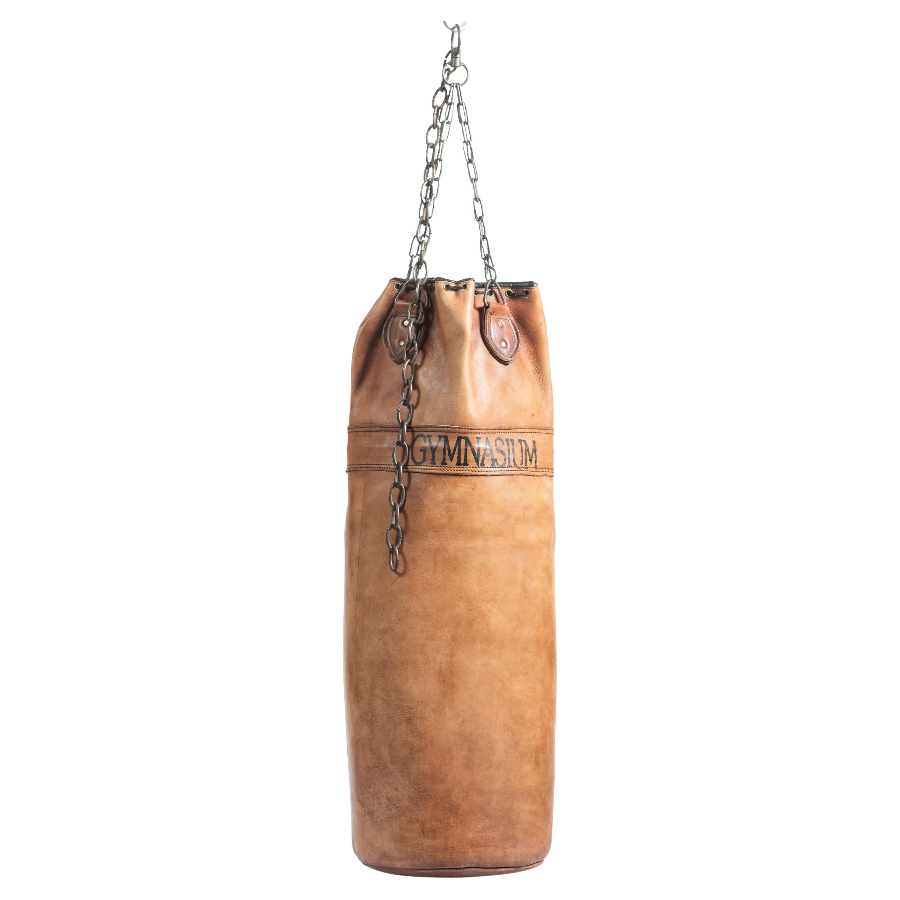 Vintage Leather Punching Bag, Heavy For Sale
