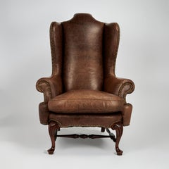 Vintage Leather Queen Anne Style Wingback  Chair by Beacon Hill