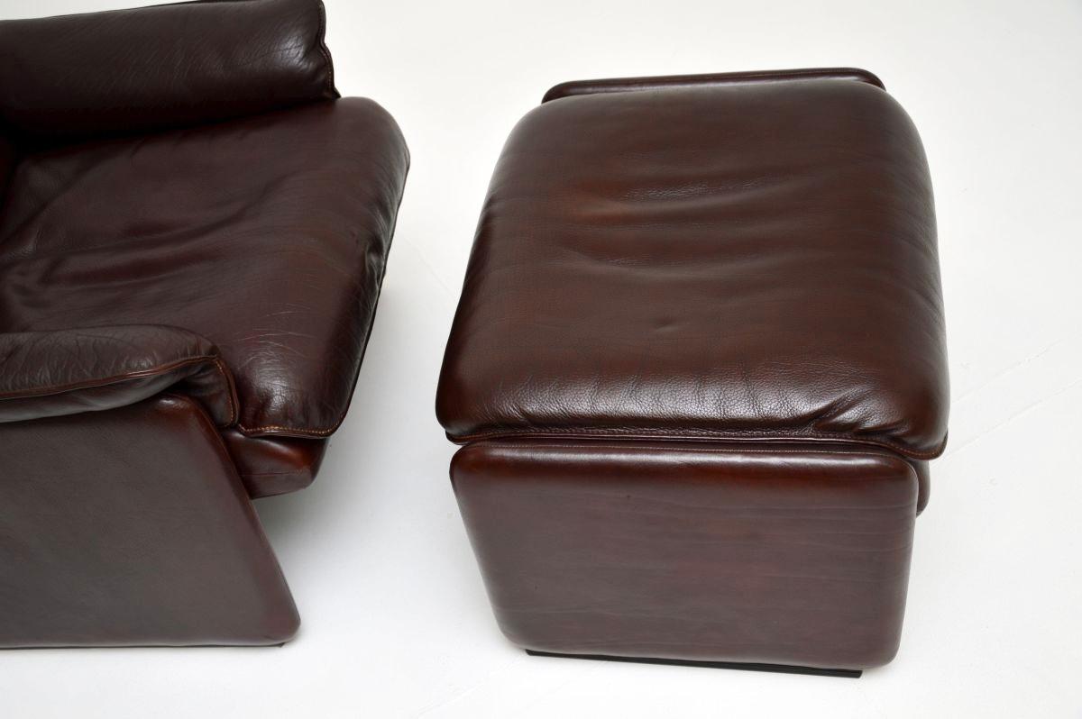 Vintage Leather Reclining Armchair and Stool by De Sede For Sale 6