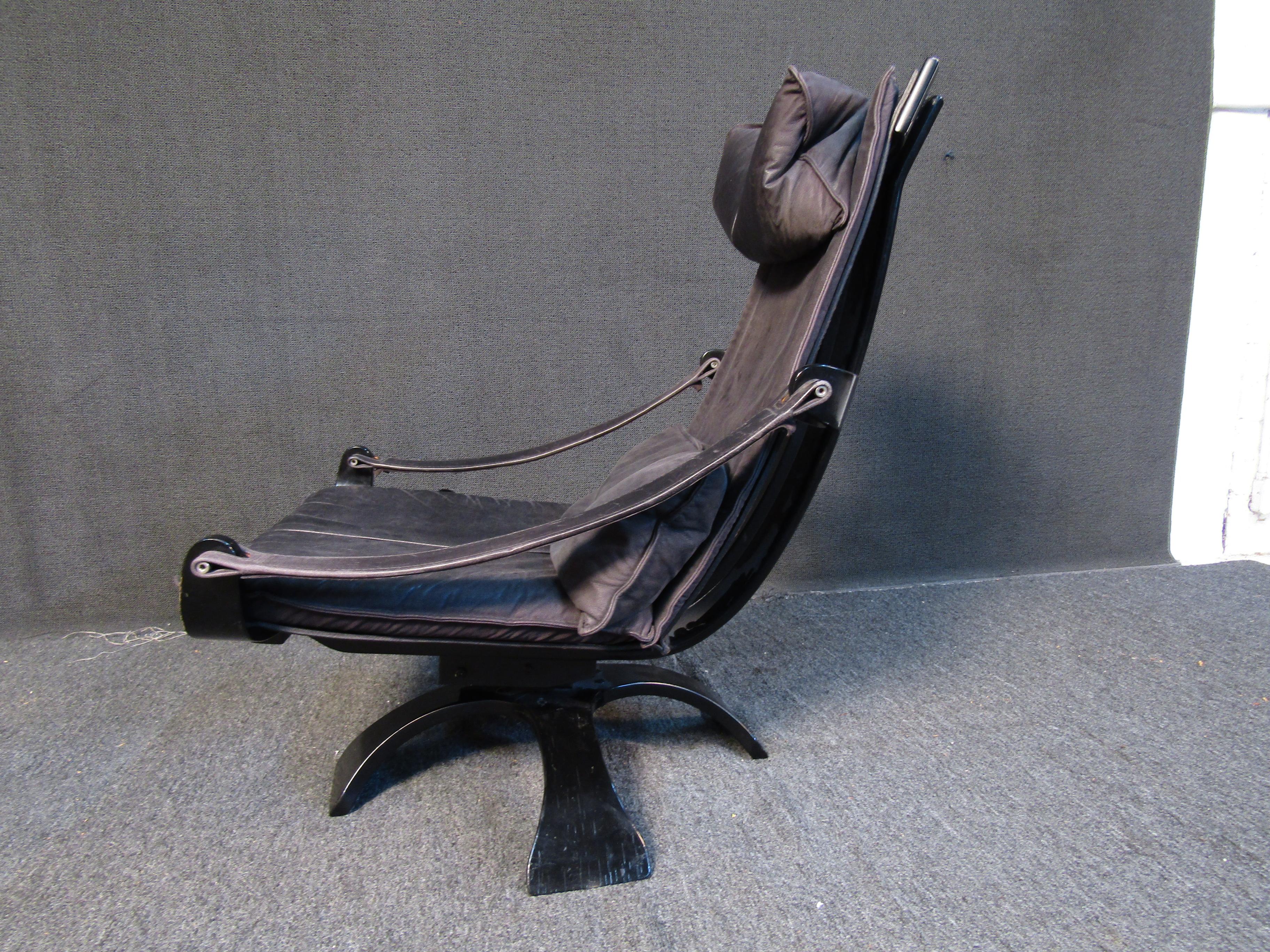 Swedish Vintage Leather Reclining Chair For Sale