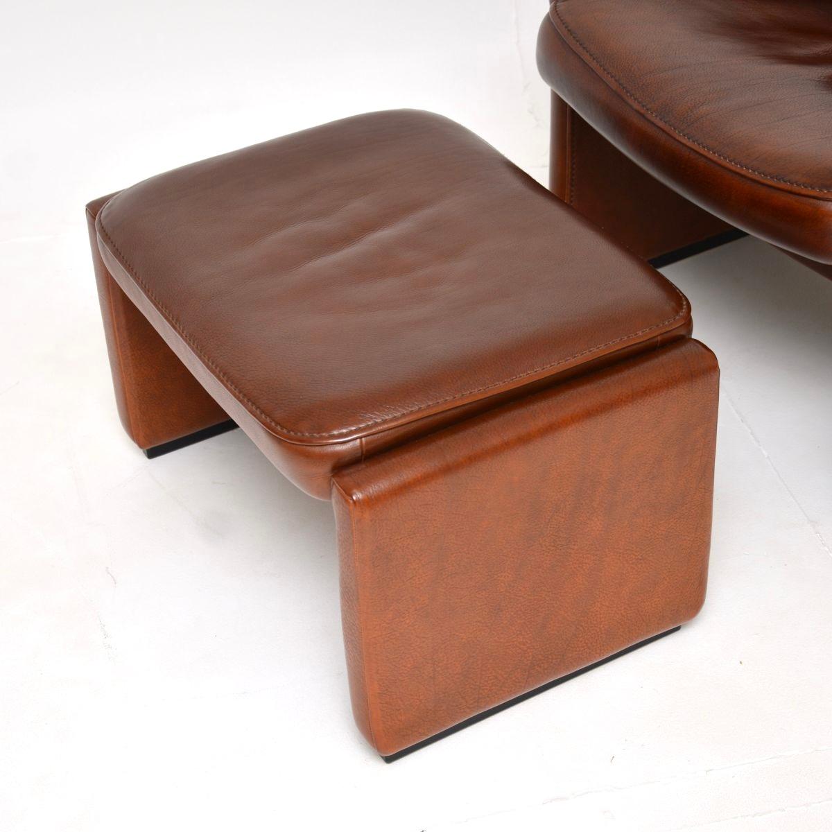 Poltrona e sgabello reclinabili DS 50 in pelle vintage di De Sede in vendita 4