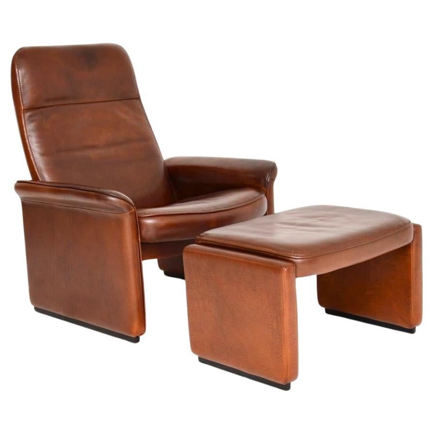 Vintage Leather Reclining DS 50 Armchair and Stool by De Sede