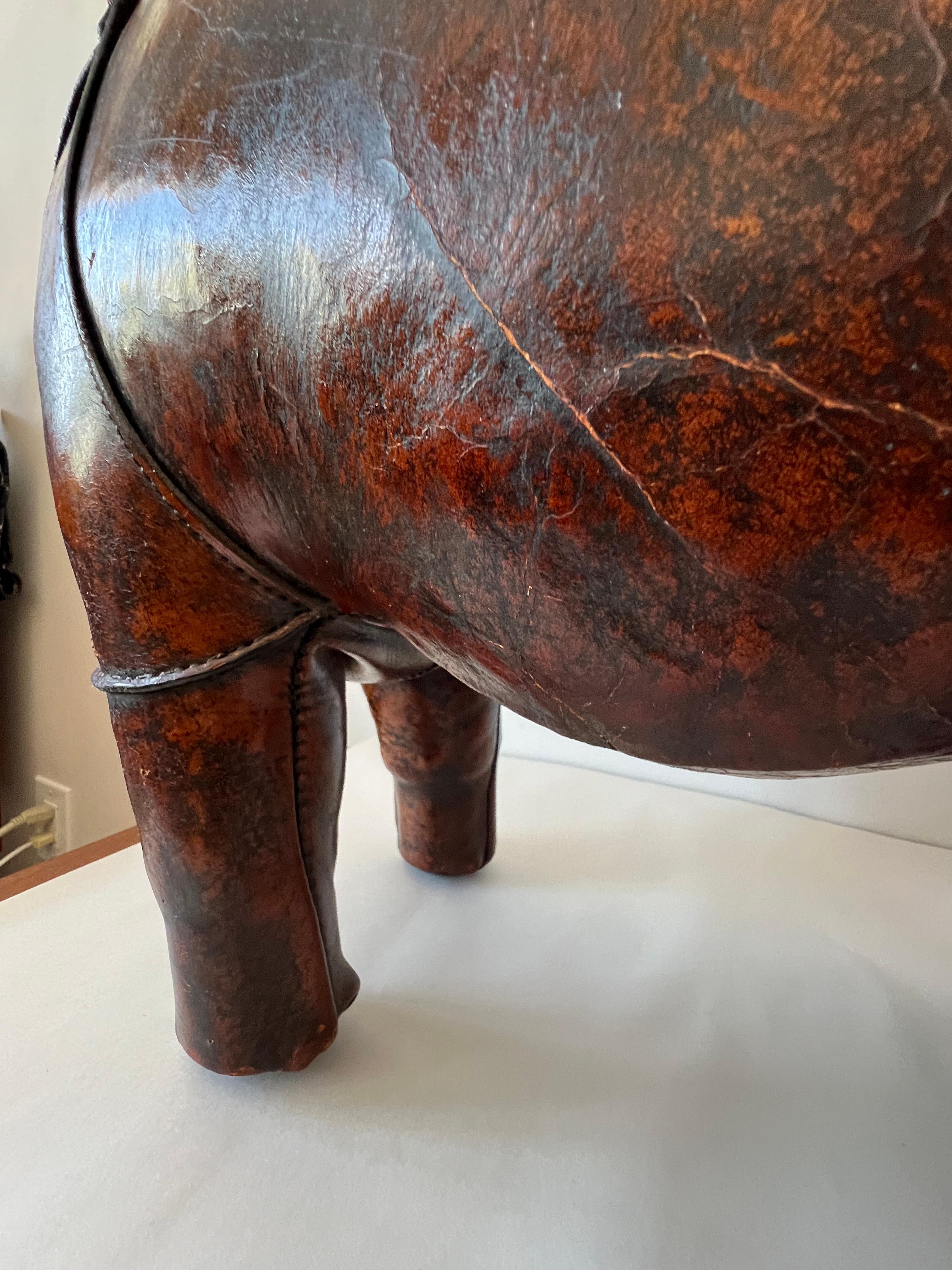 Vintage Leather Rhino Footstool by Abercrombie & Fitch, 1950s For Sale 6