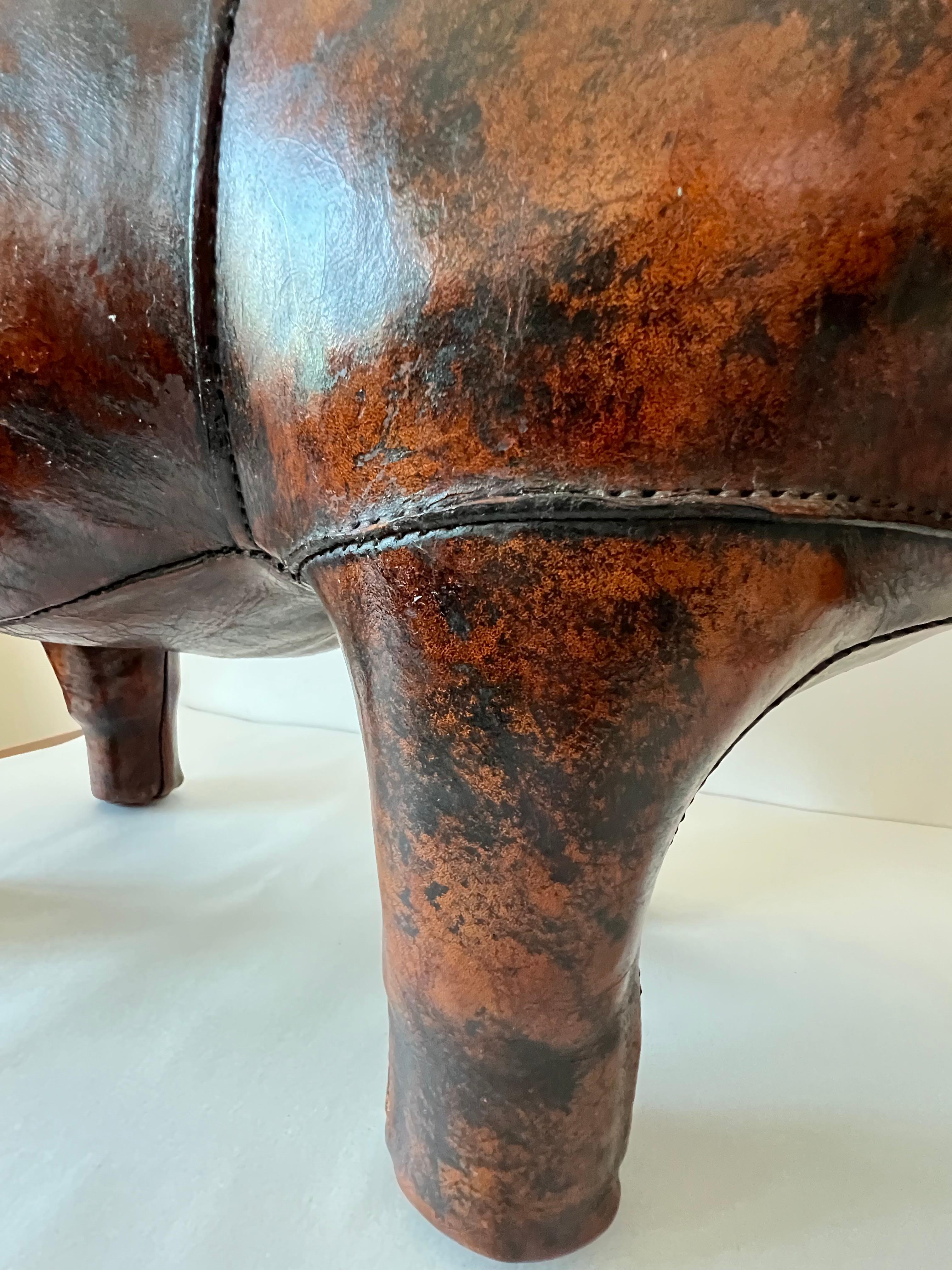 Vintage Leather Rhino Footstool by Abercrombie & Fitch, 1950s For Sale 7