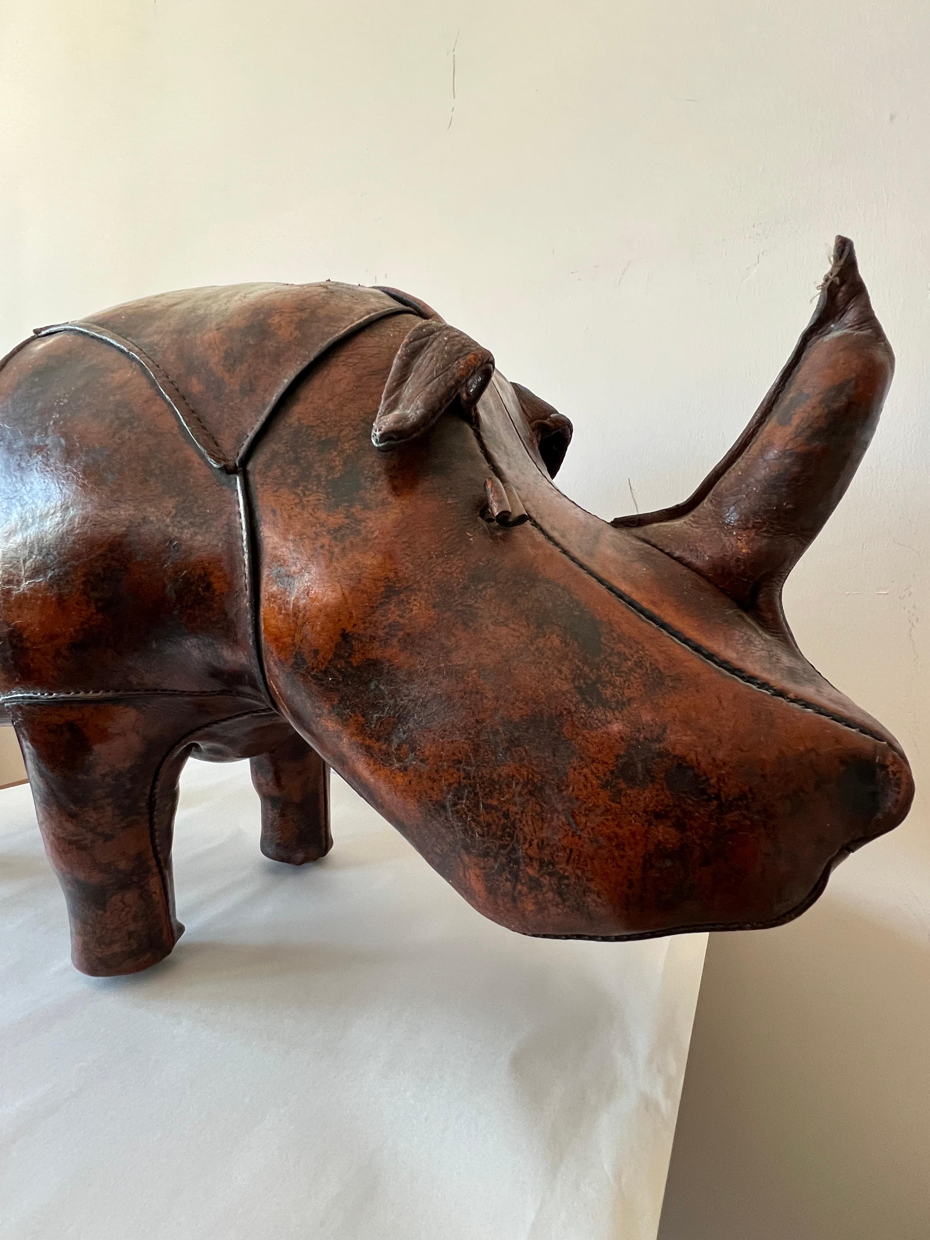 Vintage Leather Rhino Footstool by Abercrombie & Fitch, 1950s For Sale 8