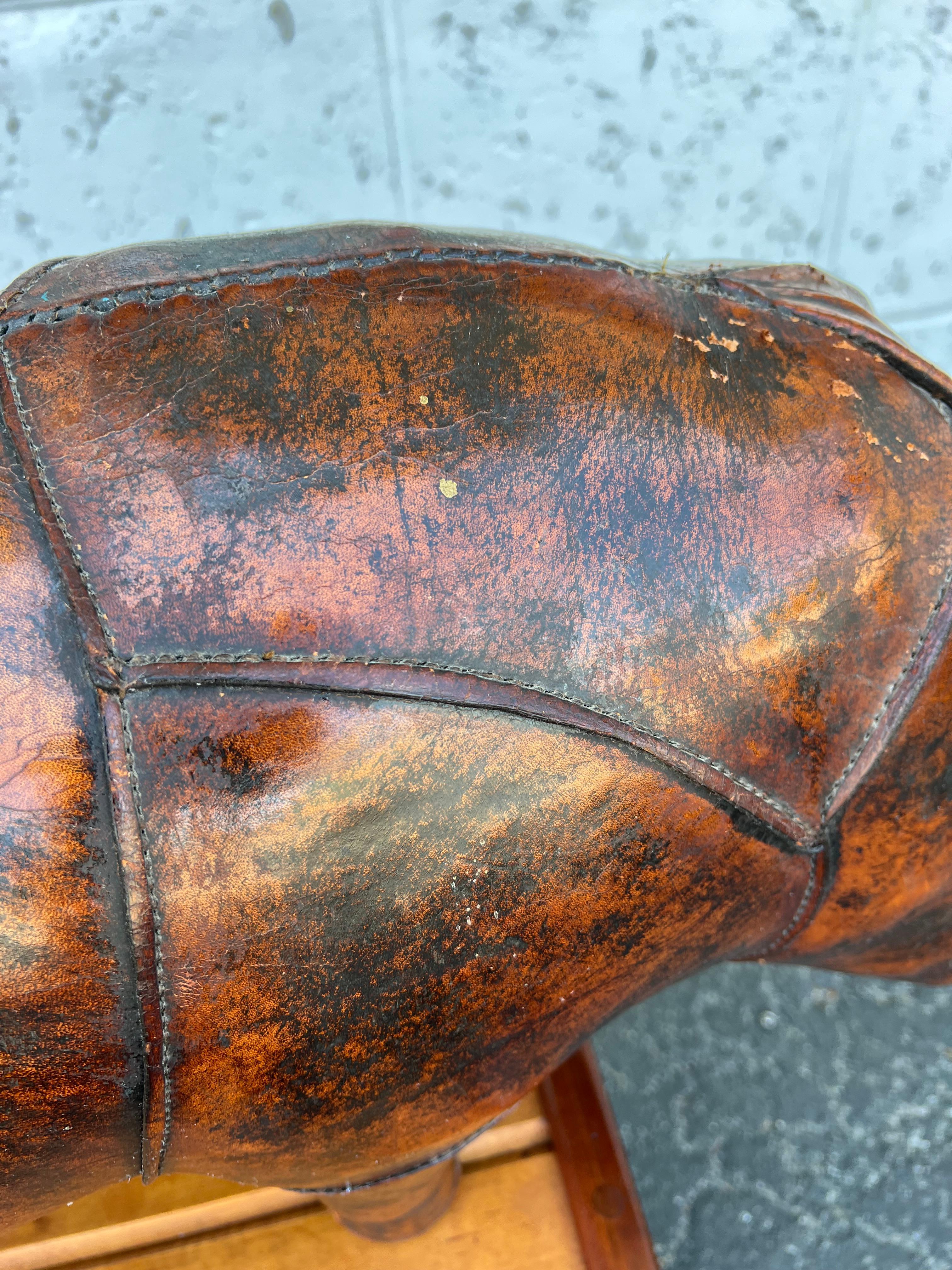Mid-Century Modern Vintage Leather Rhino Footstool by Abercrombie & Fitch, 1950s For Sale