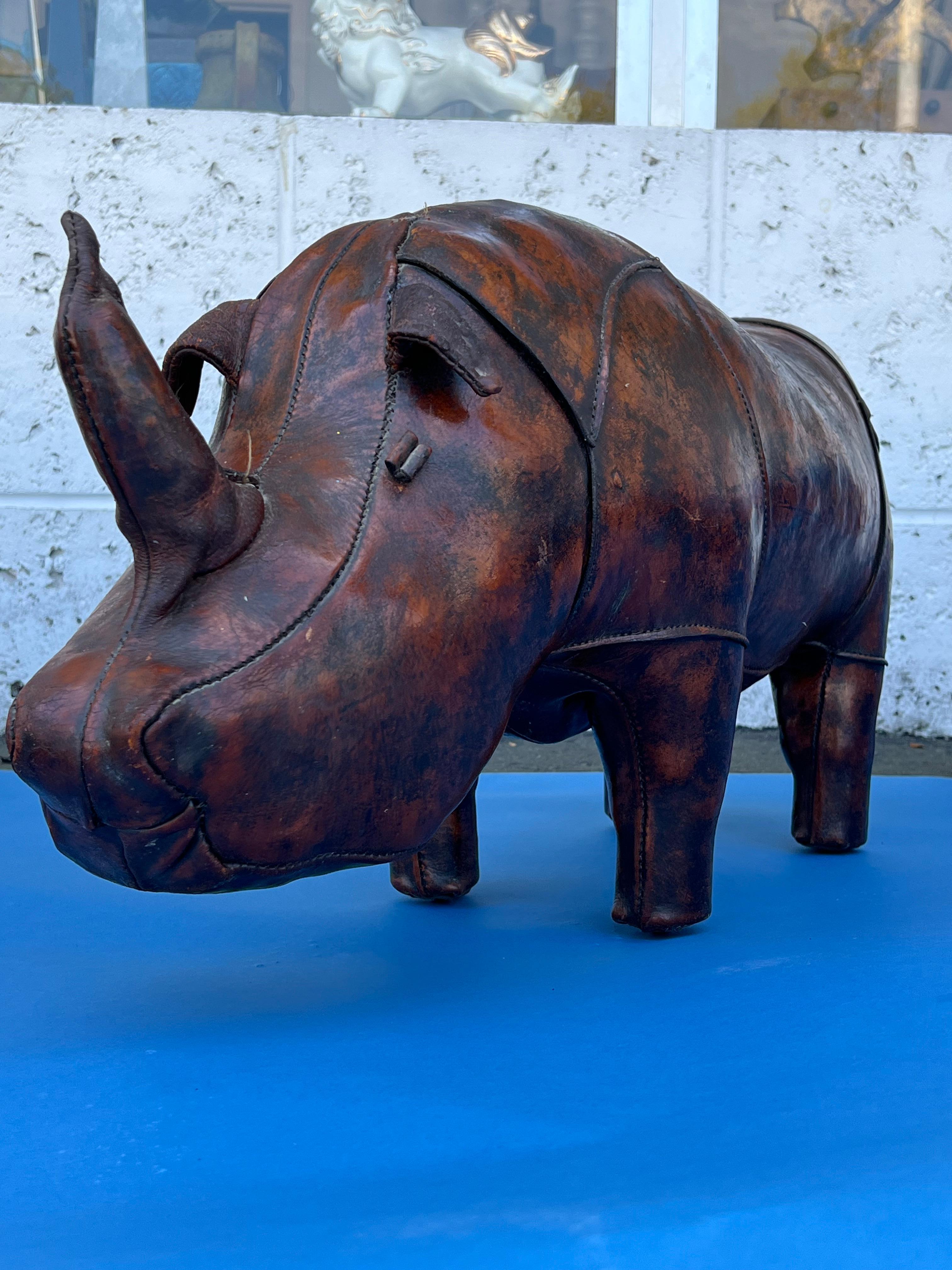 Vintage Leather Rhino Footstool by Abercrombie & Fitch, 1950s For Sale 2