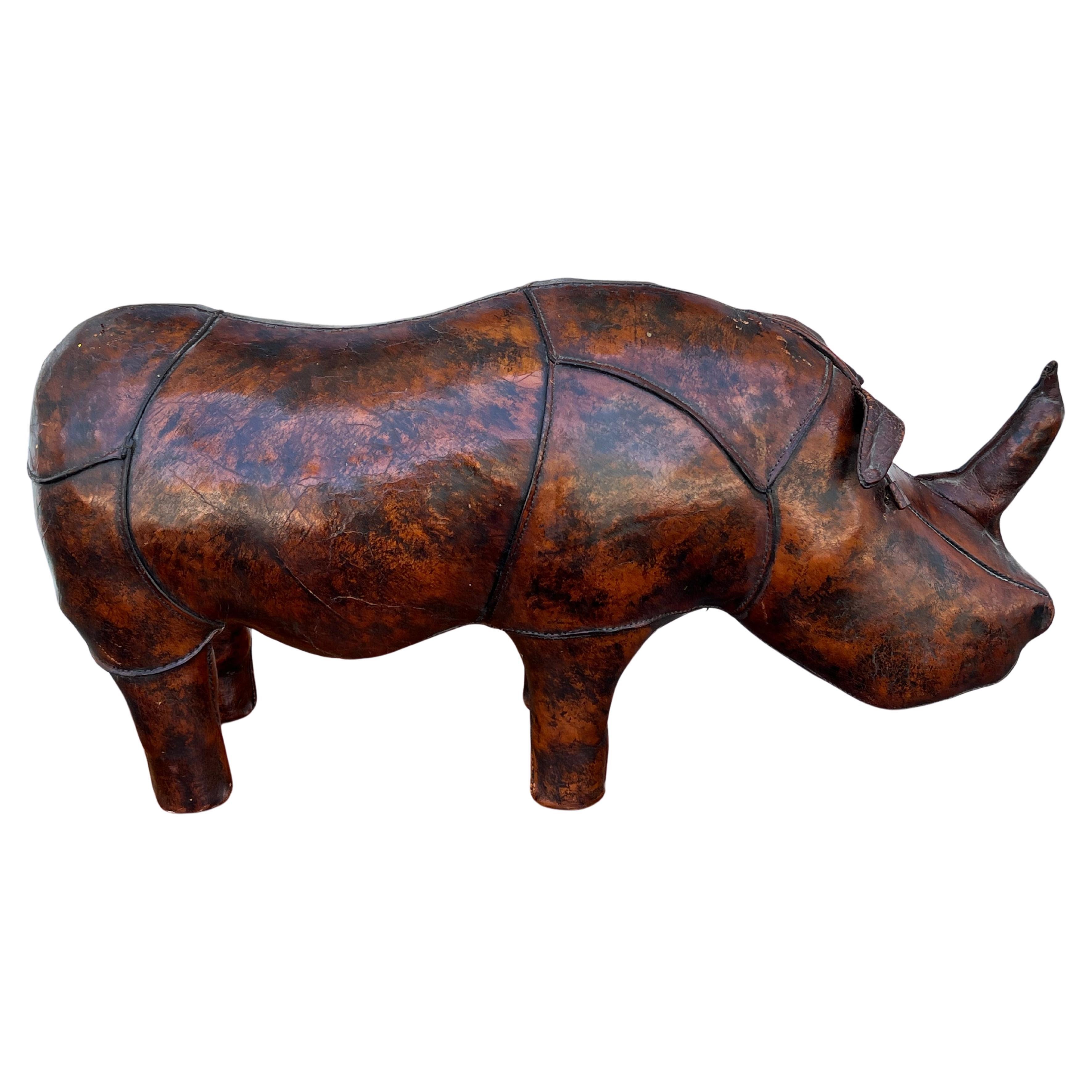 Vintage Leather Rhino Footstool by Abercrombie & Fitch, 1950s For Sale