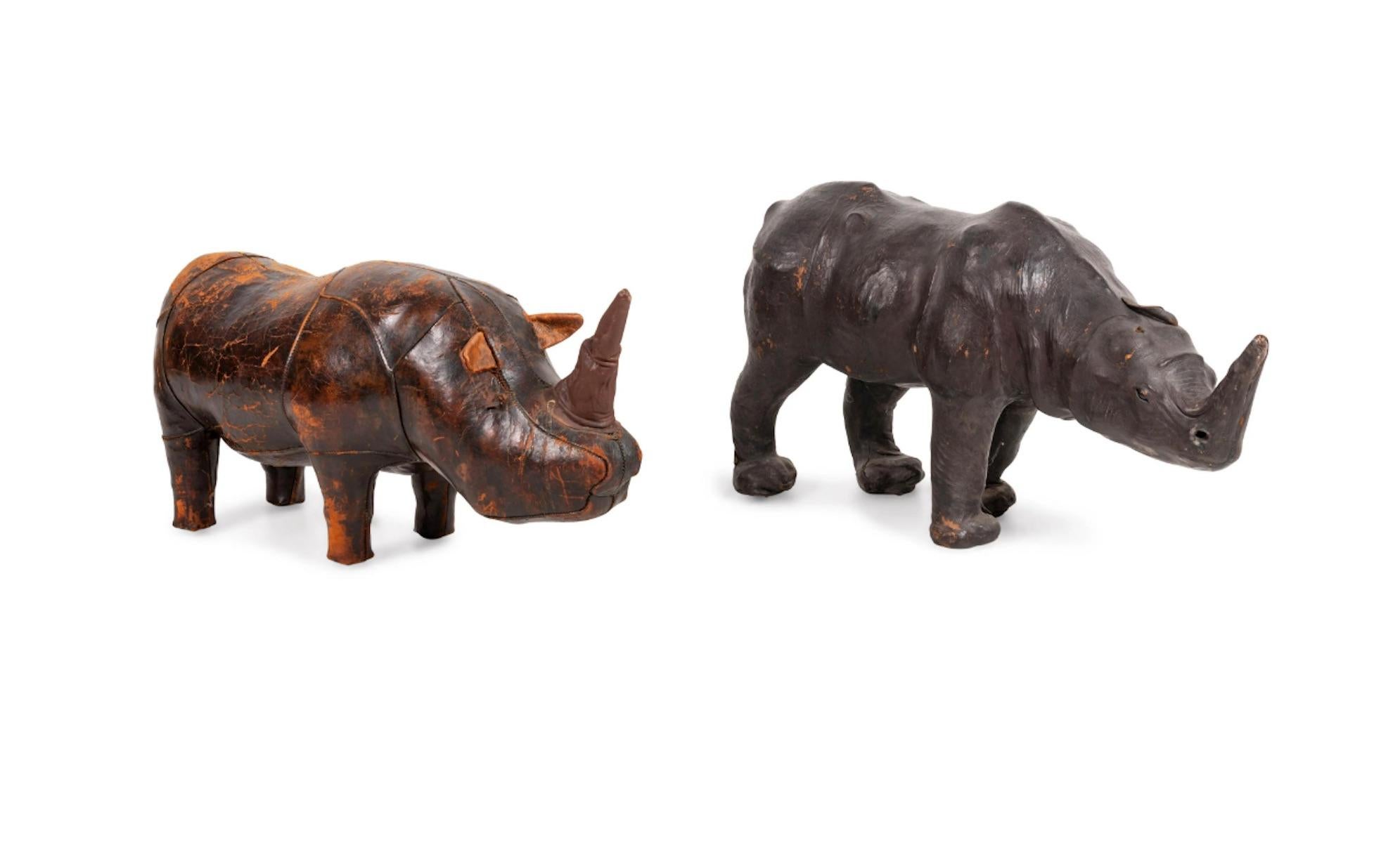 Mid-Century moderno Poggiapiedi Rhino in pelle vintage di Abercrombie & Fitch, 1950, prezzo per articolo in vendita