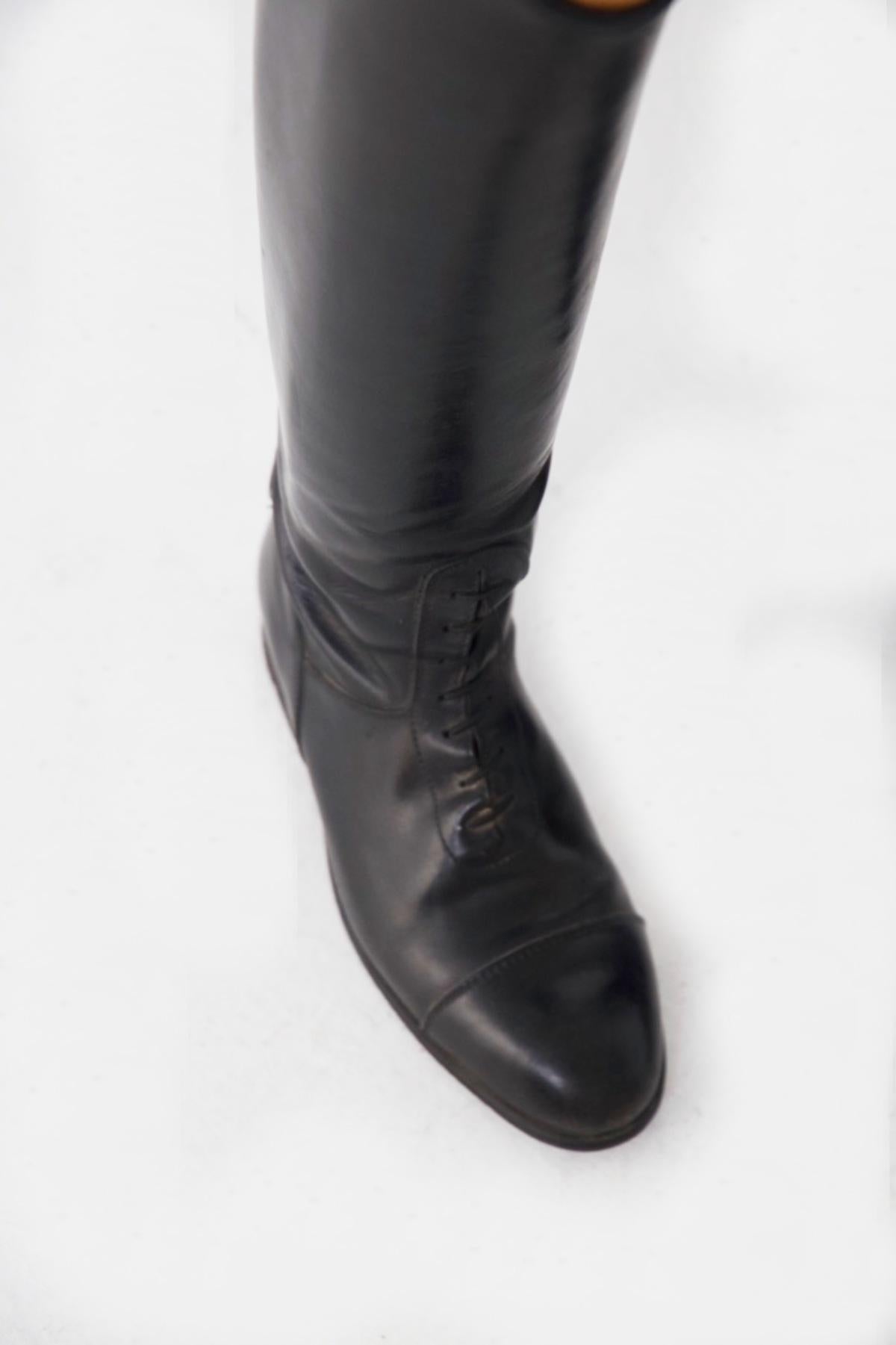 Black Vintage Leather Riding Boots For Sale