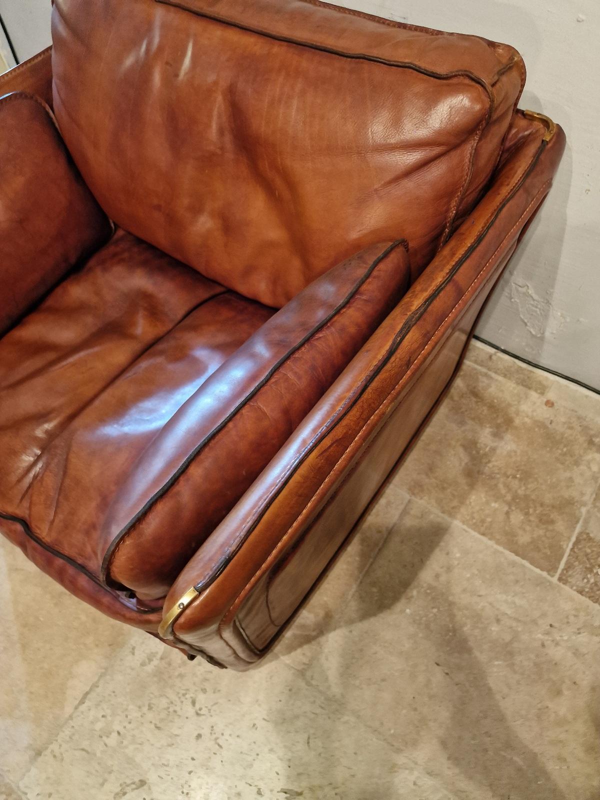 Mid-Century Modern Vintage leather Roche Bobois armchair