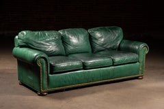 Vintage Leather Rolled-Arm Sofa in Green by Whittemore-Sherrill
