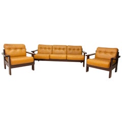 Vintage Leather Scandinavian Style Living Room Set, 1980s