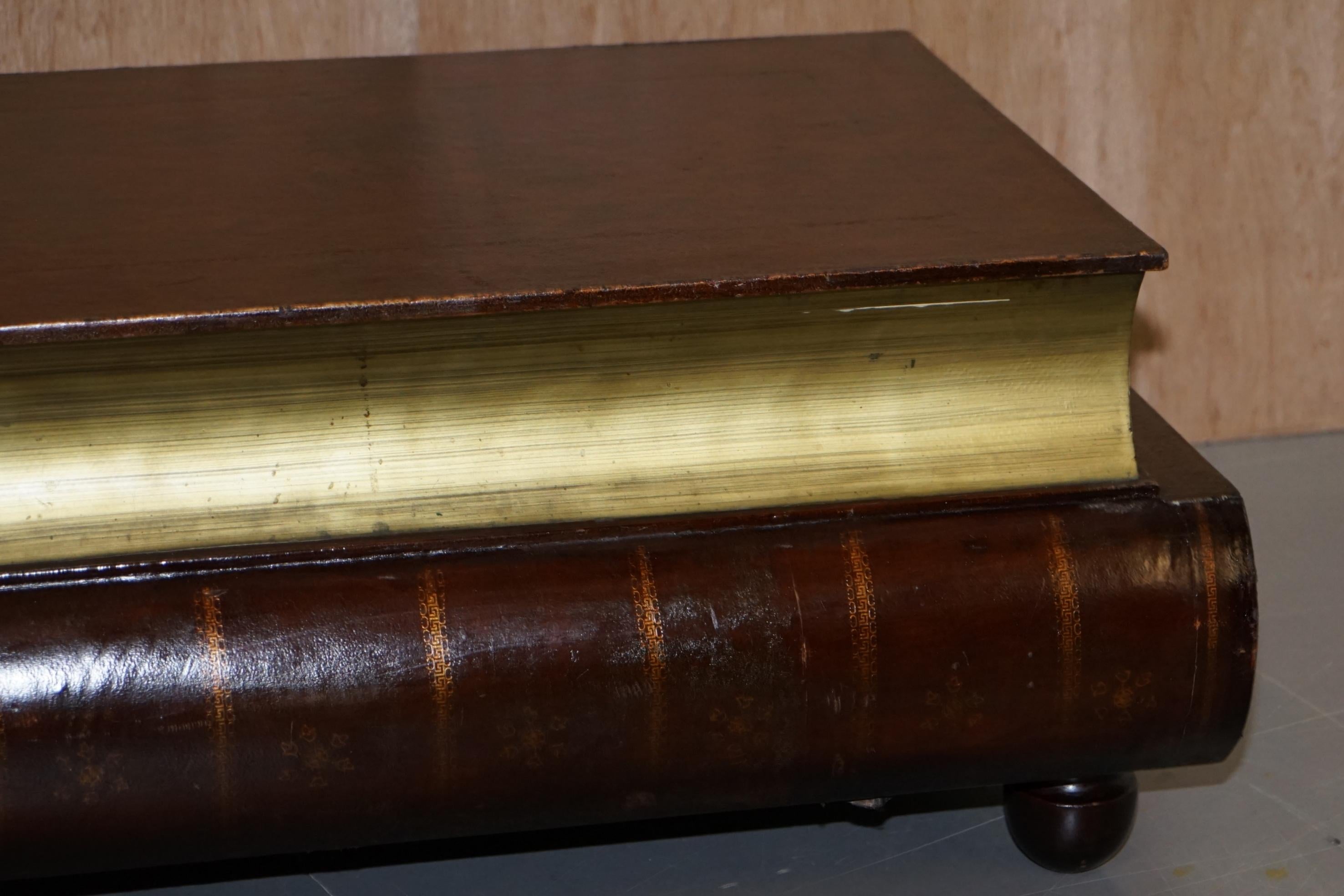 Vintage Leather Scholars Stacked Library Books Coffee Table with 2 Large Drawers 1