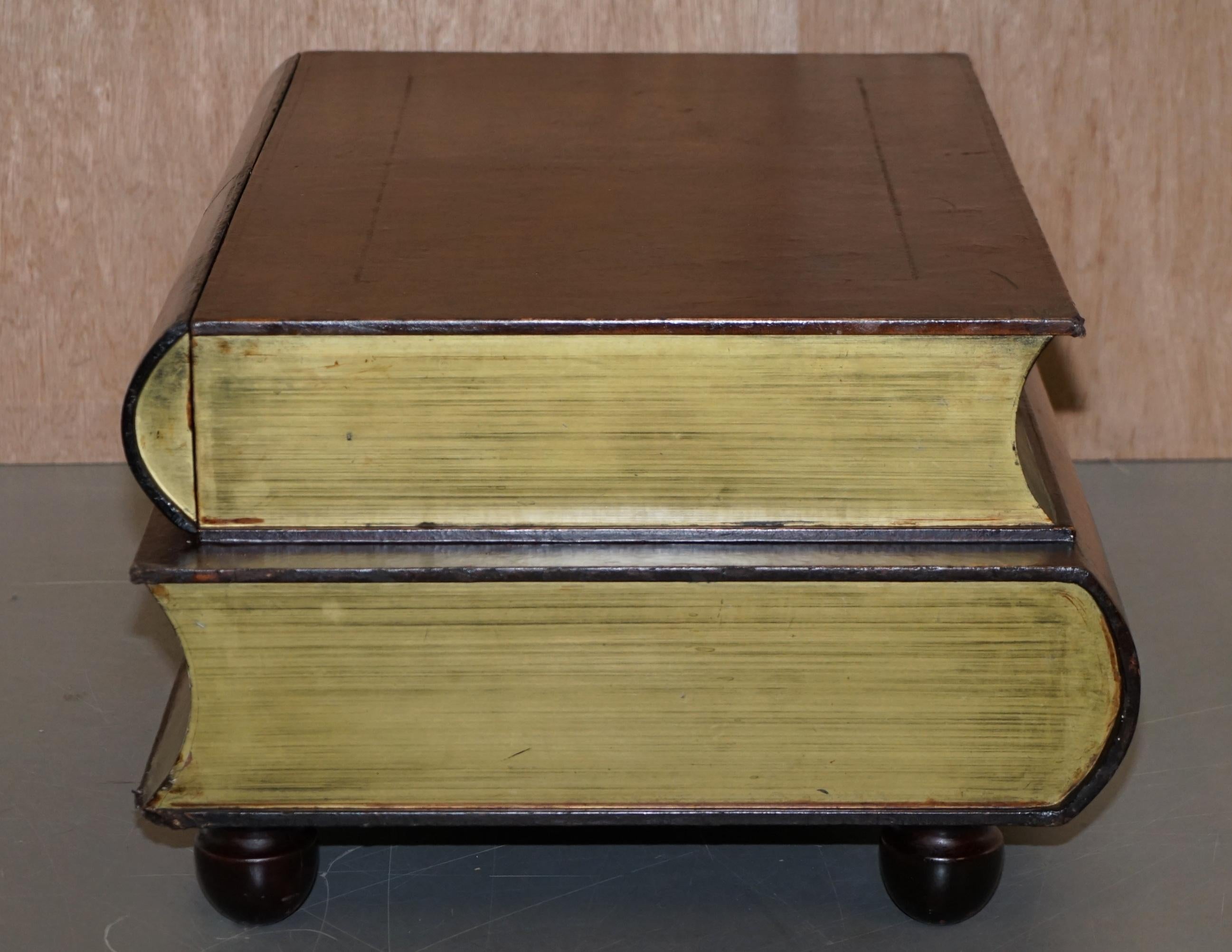 Vintage Leather Scholars Stacked Library Books Coffee Table with 2 Large Drawers 2