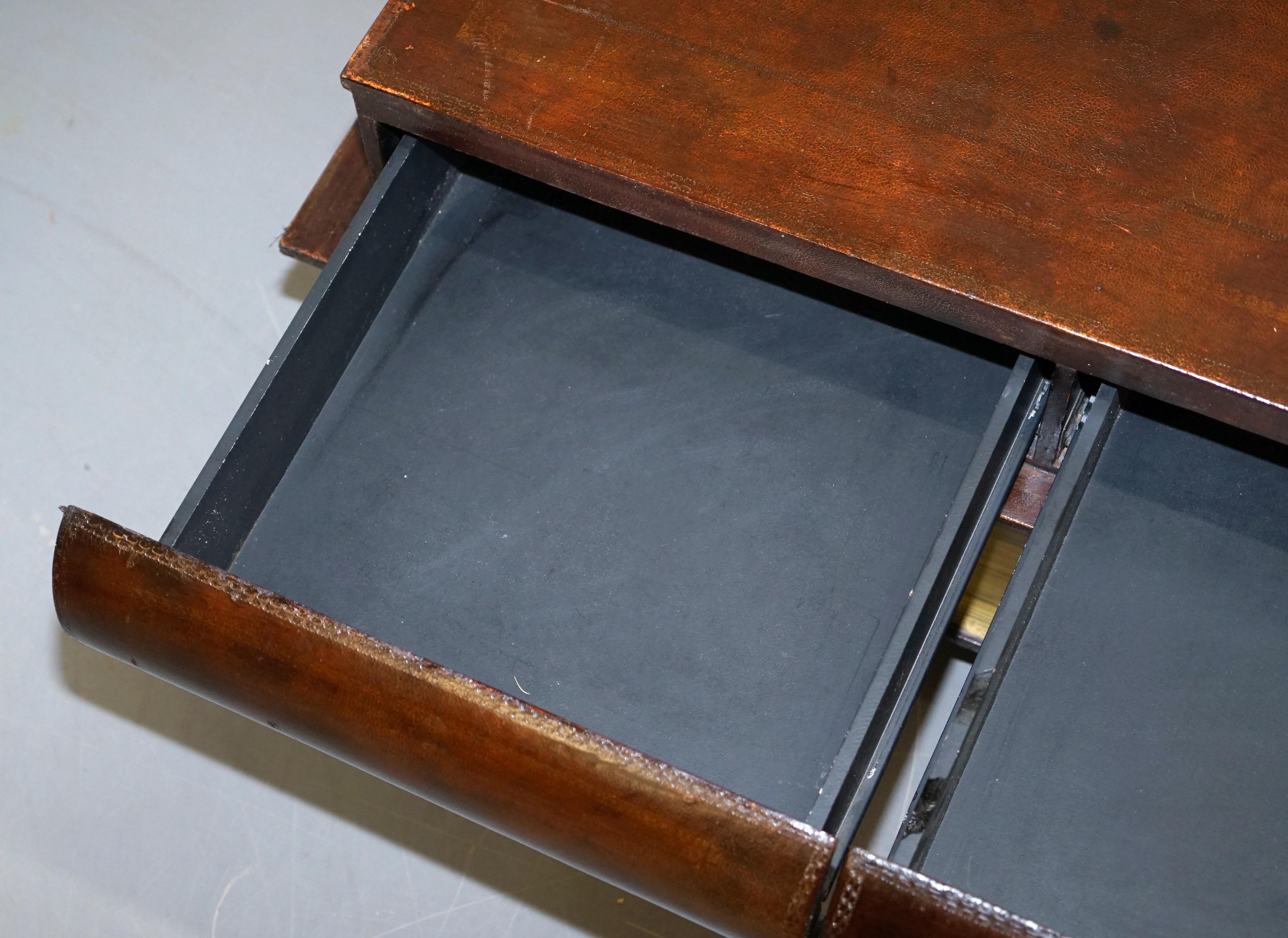 Vintage Leather Scholars Stacked Library Books Coffee Table with 2 Large Drawers 7