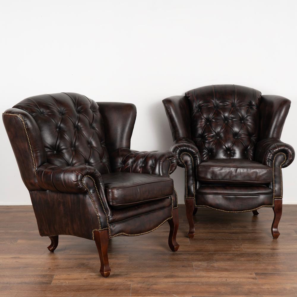 Danish Vintage Leather Set of Chesterfield Sofa and Pair of Wingback Arm Chairs, Denmar