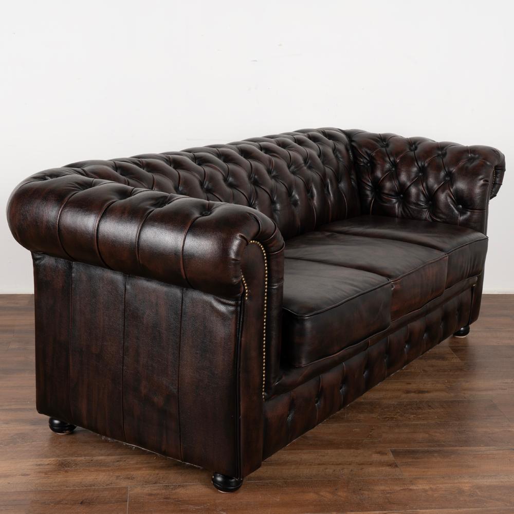 20th Century Vintage Leather Set of Chesterfield Sofa and Pair of Wingback Arm Chairs, Denmar
