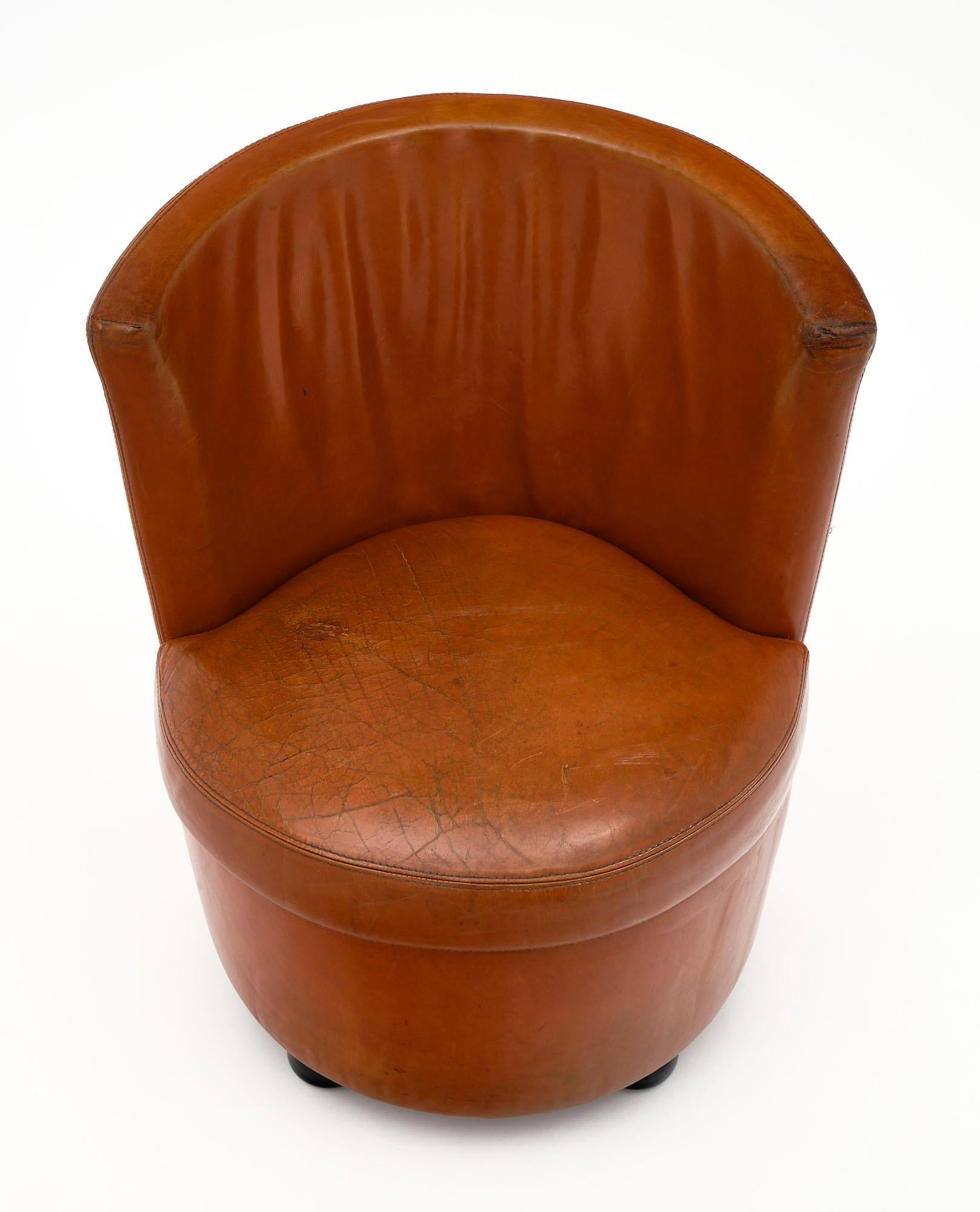 Vintage Leather Side Chair In Good Condition In Austin, TX