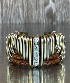 Vintage Leather & Silver Rhinestone Cuff Bracelet