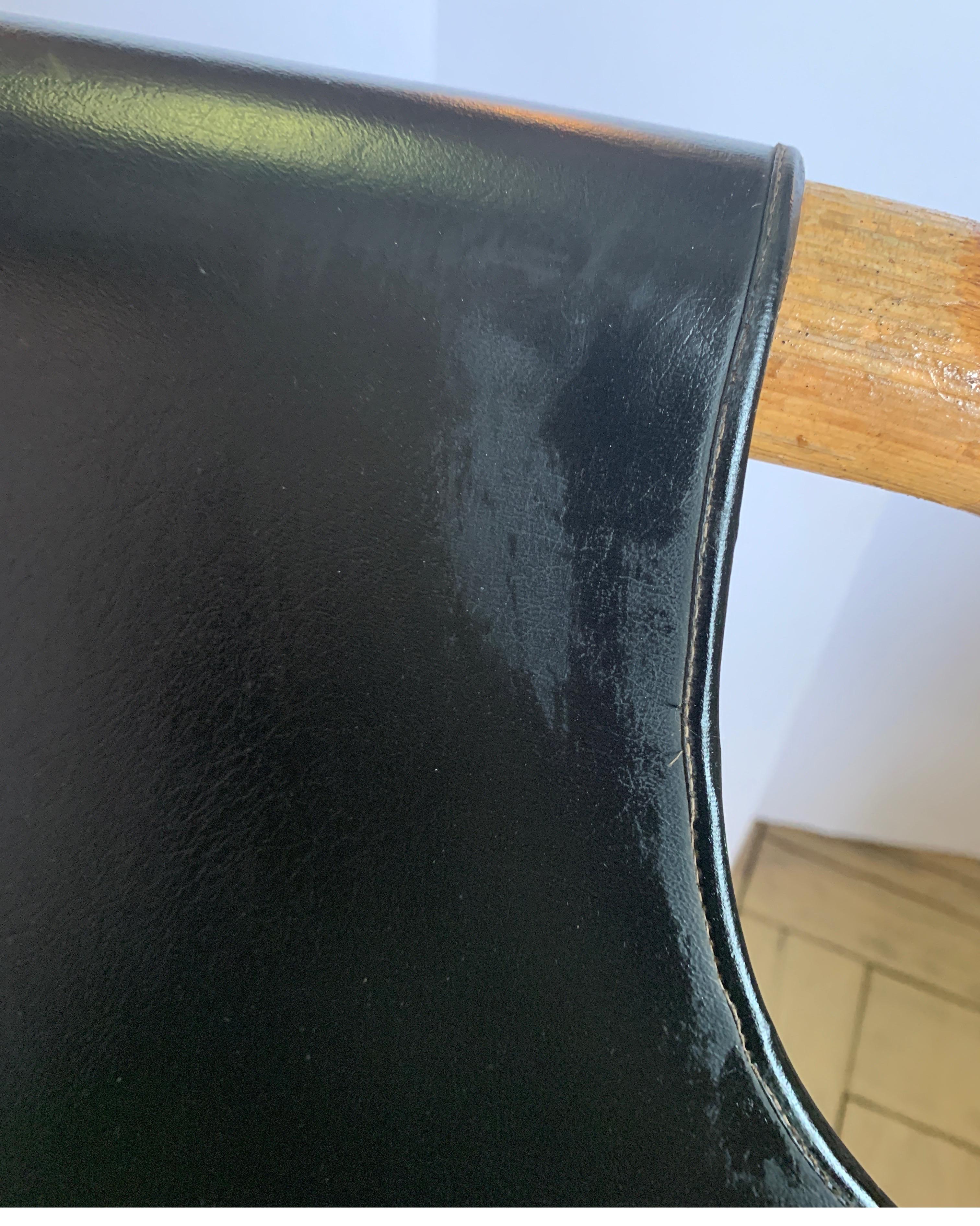 Vintage Leather Sling Back Black Leather and Bamboo Chair  For Sale 2