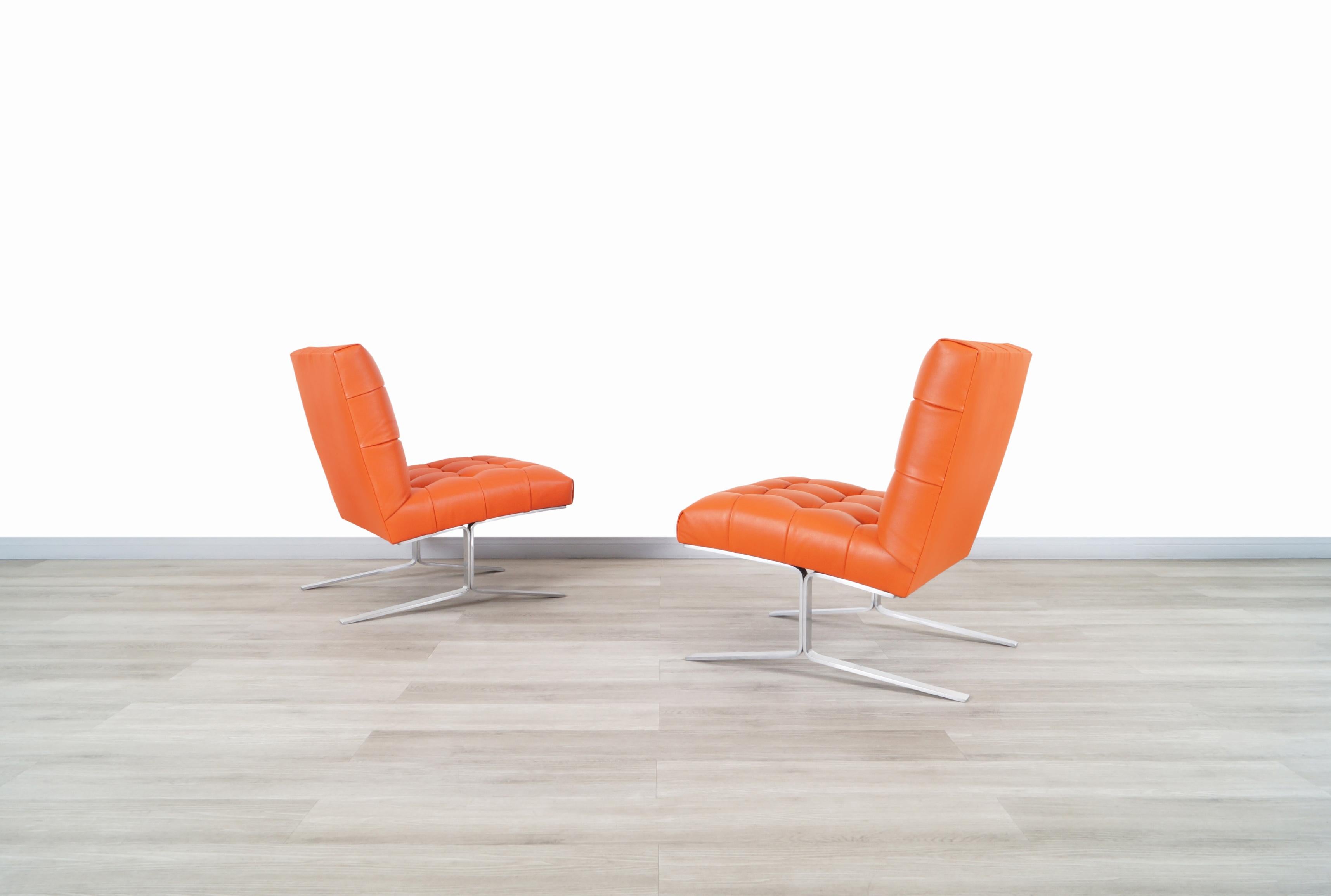 Mid-Century Modern Vintage Leather Slipper Lounge Chairs