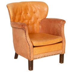 Fauteuil club vintage en cuir à petite échelle Wingback