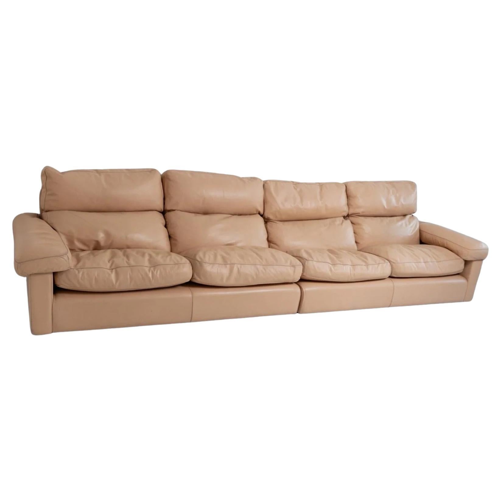 Vintage Leather Sofa, 4-6 Seater in Blush Colour, 1970s For Sale