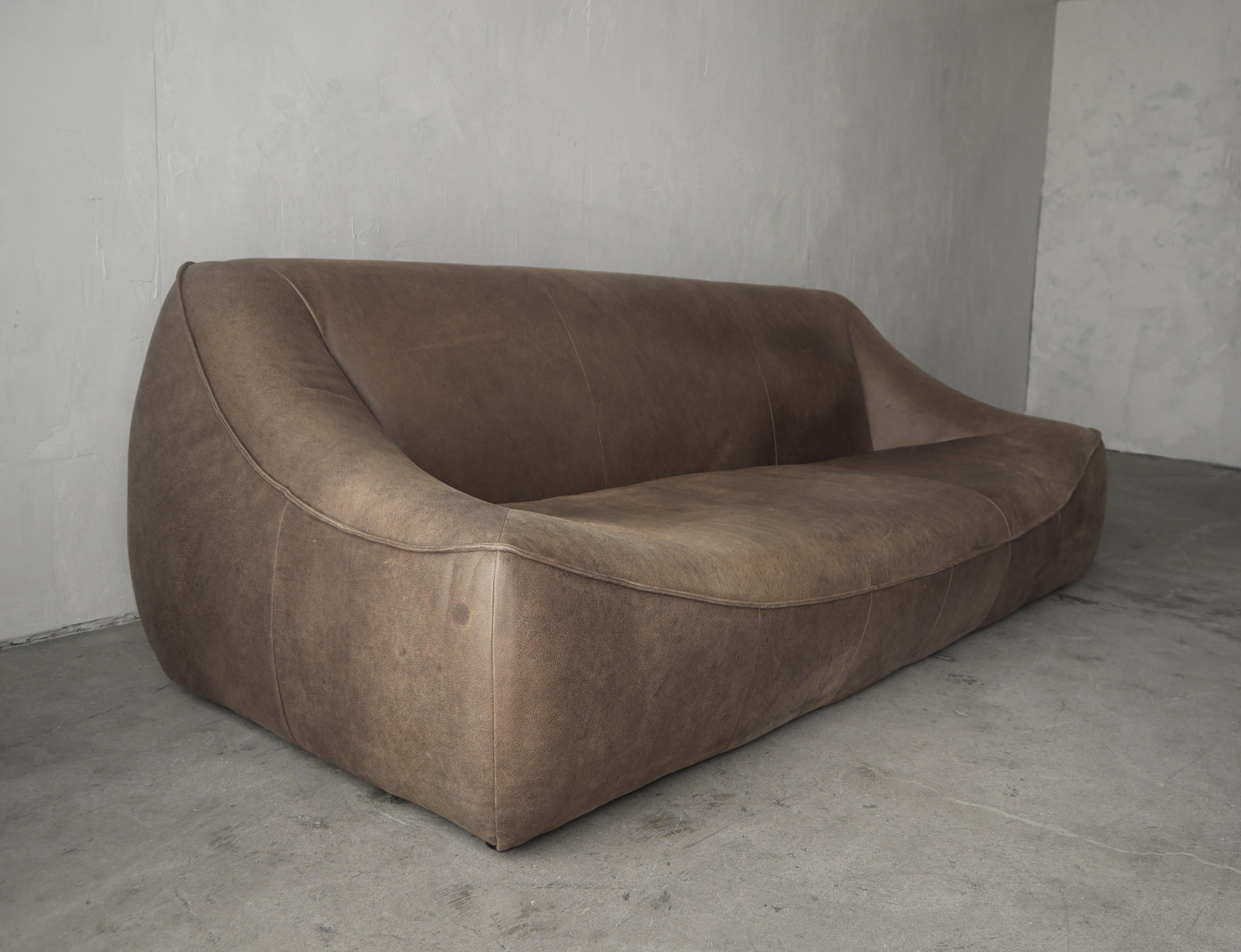 Mid-Century Modern Vintage Leather Sofa After Gerard Van Den Berg