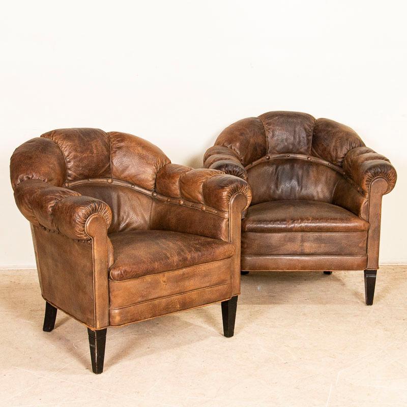 Vintage Leather Sofa and Two Club Chairs, Set of 3 from Denmark In Good Condition In Round Top, TX