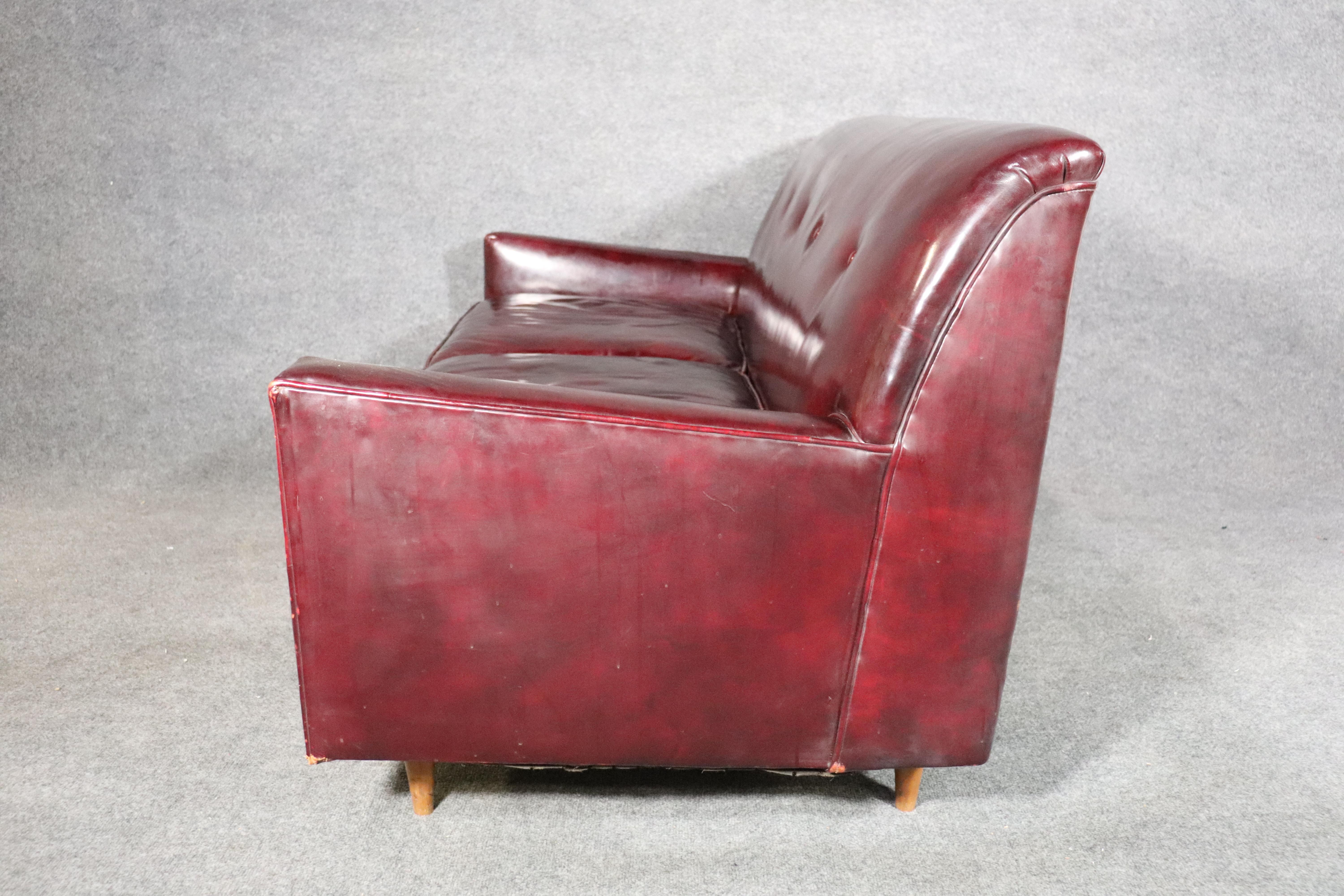 Mid-Century Modern Vintage Leather Sofa