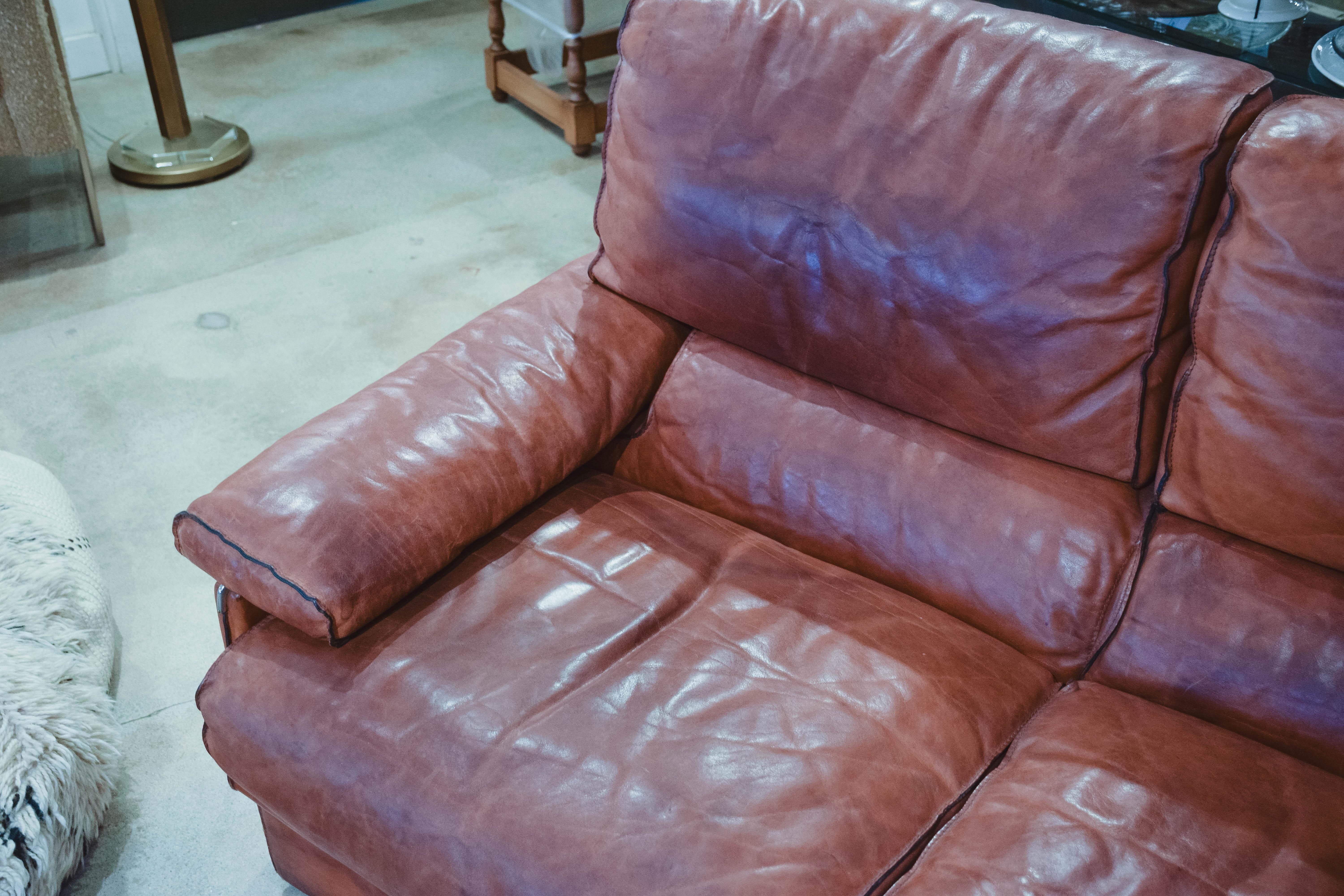 Vintage Leather Sofa in the Style of Arcon 2