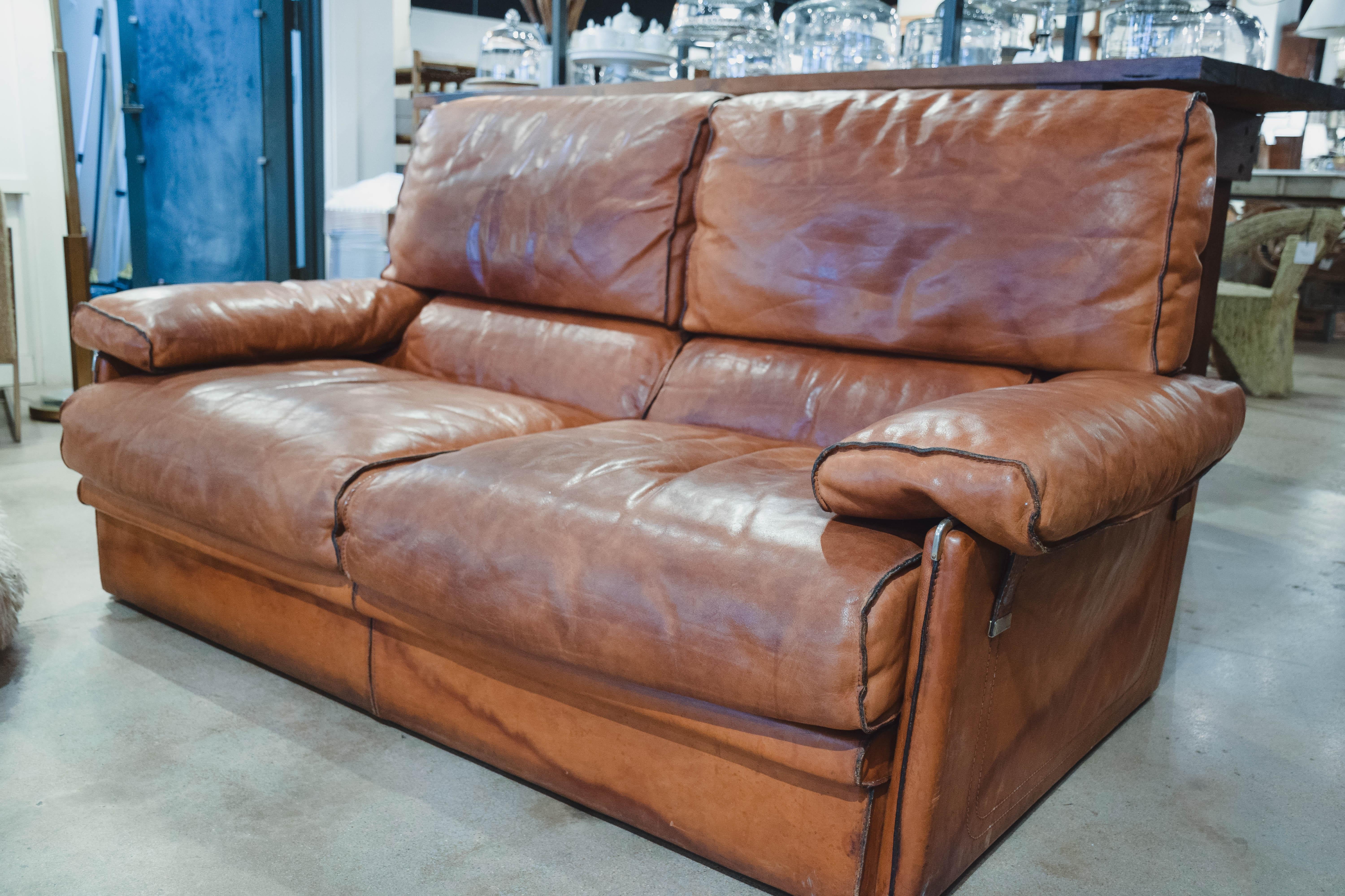 20th Century Vintage Leather Sofa in the Style of Arcon