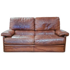 Vintage Leather Sofa in the Style of Arcon