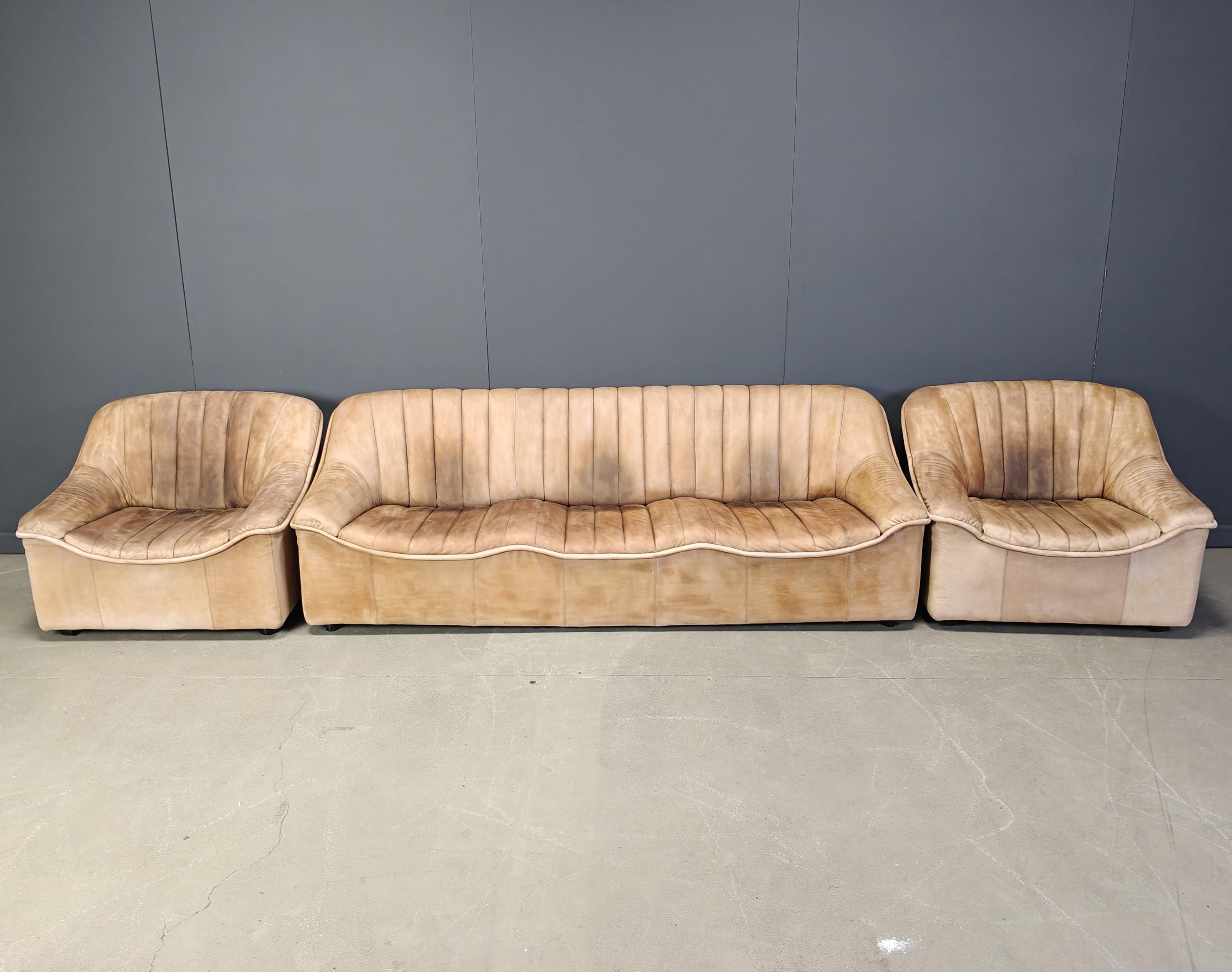 Vintage leather sofa set, 1960s For Sale 6