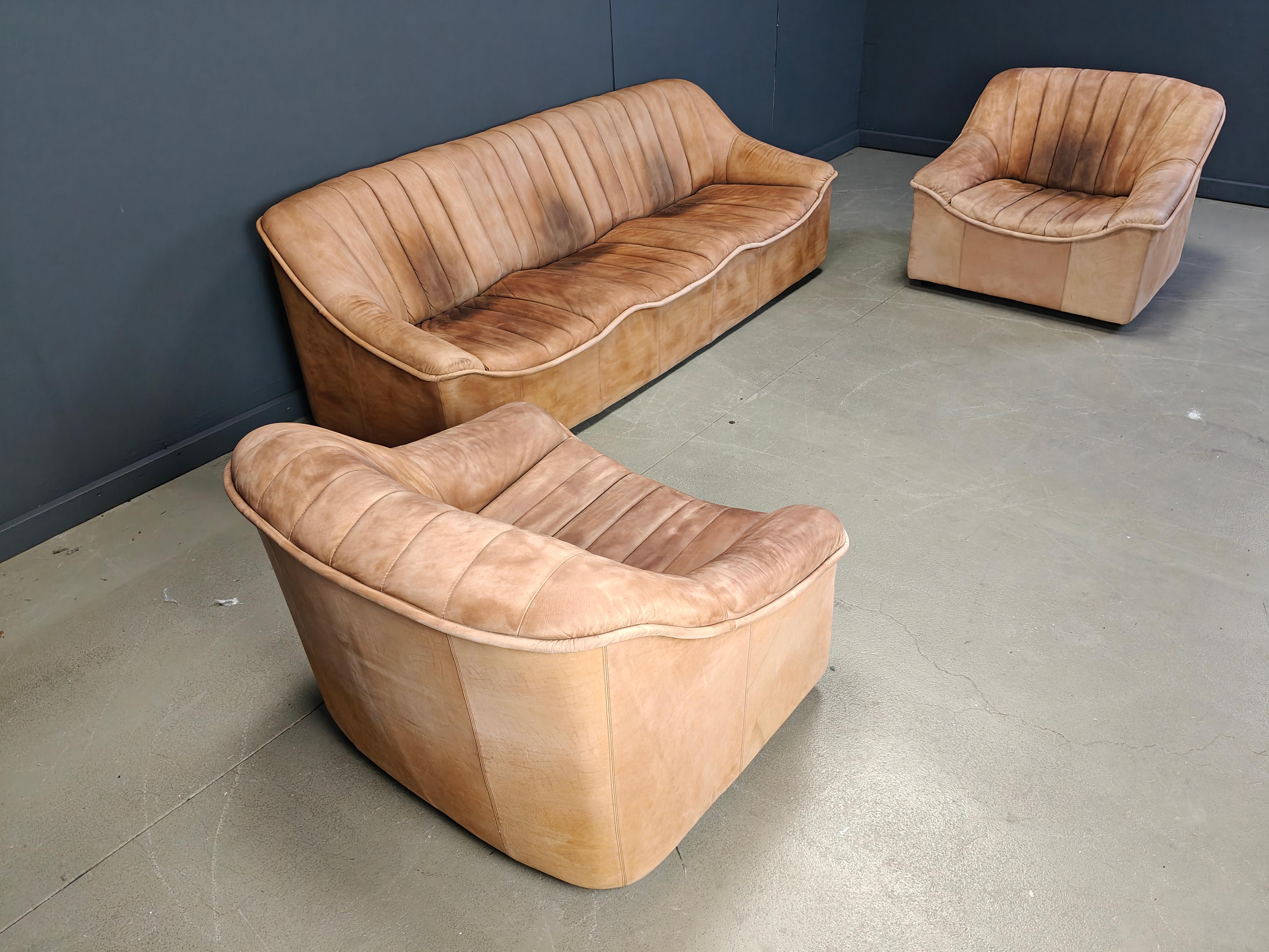 Vintage leather sofa set, 1960s For Sale 7