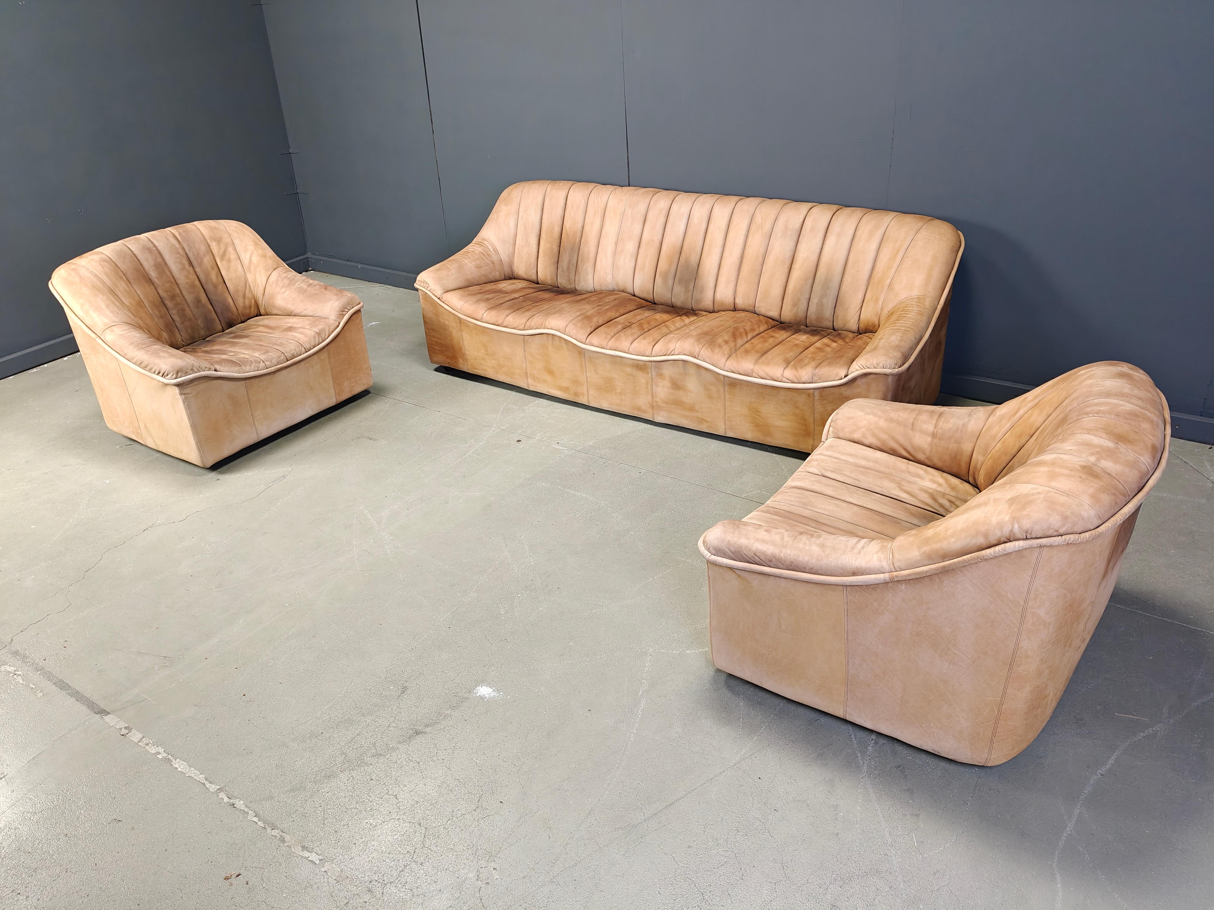 Vintage leather sofa set, 1960s For Sale 8